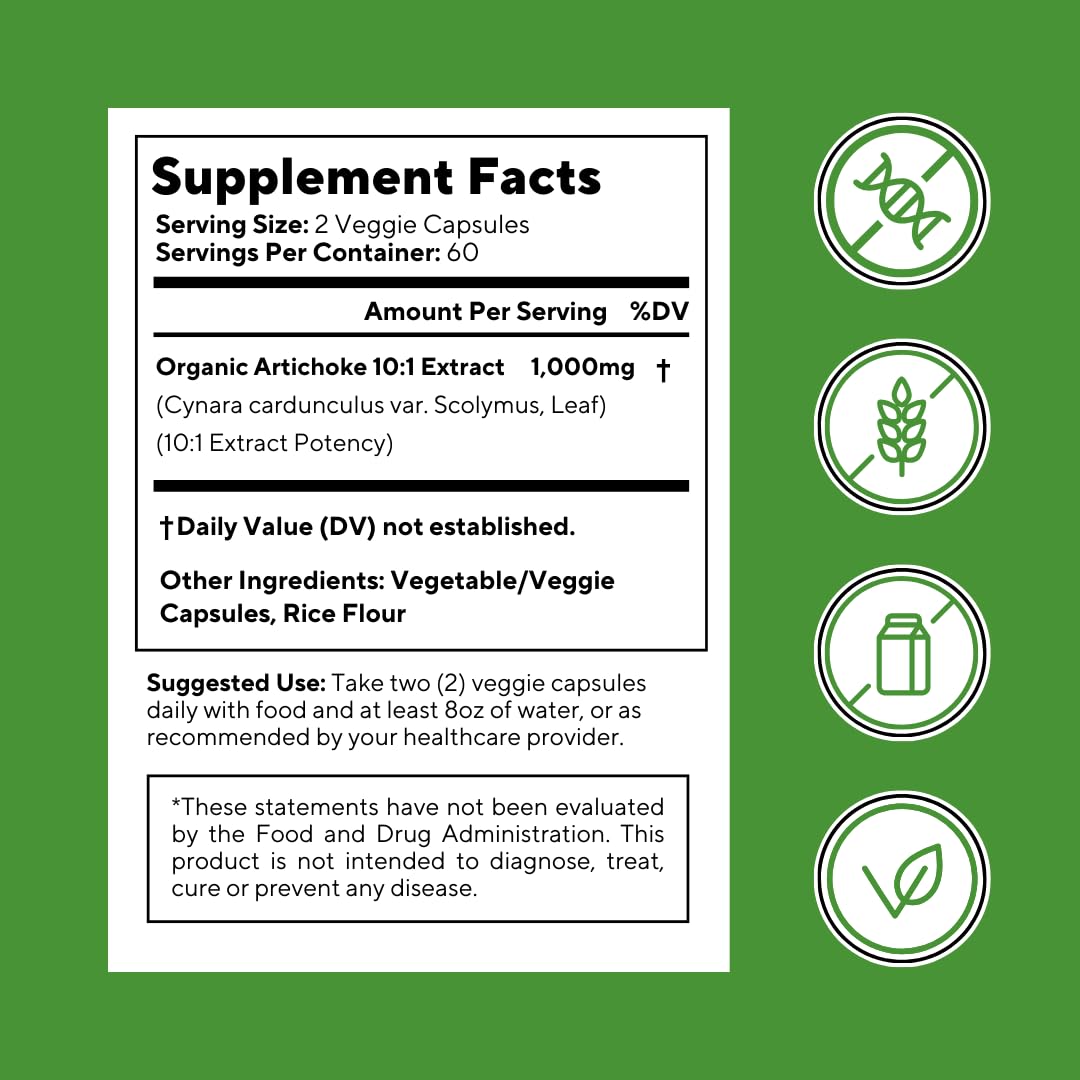 Vitapia Organic Artichoke Extract Supplement โ Liver Health & Digestion, 120 Vegan Capsules
