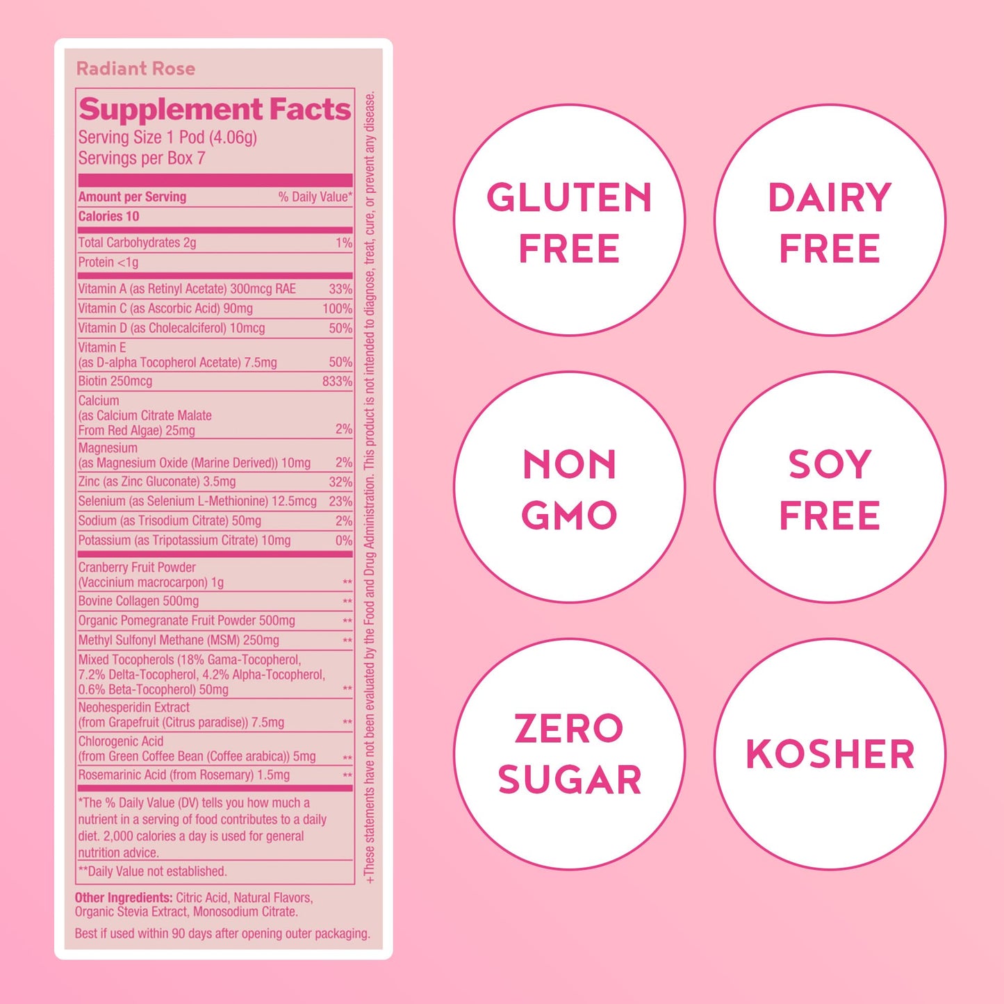 Vitapod Paris Hilton x Beauty+ Radiant Rose โ Sugar-Free Drink Mix, 7 Pods, 10 Calories