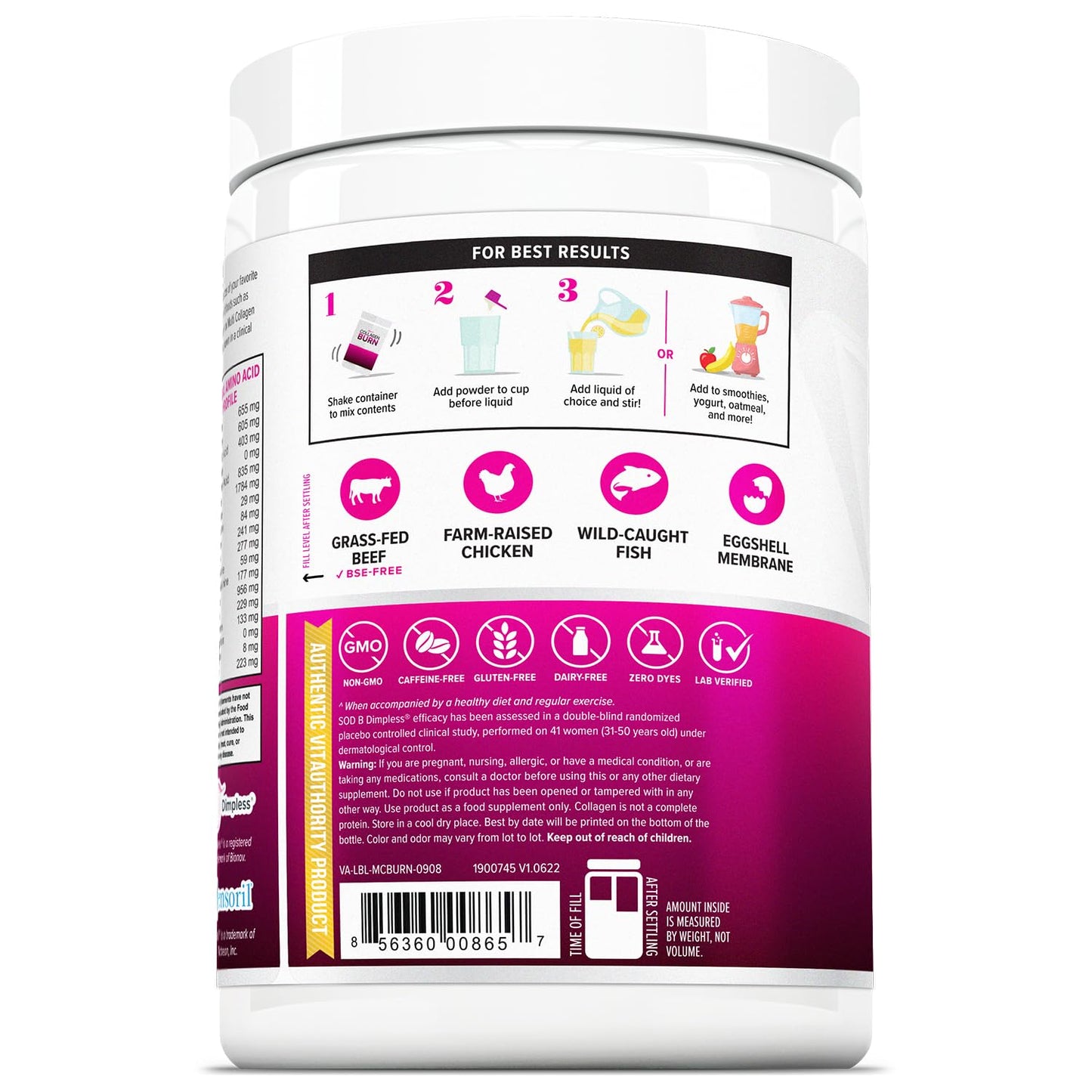 Vitauthority Hydrolyzed Collagen Powder β Burn Ultimate Beauty Complex for Women, Unflavored, 30 Servings