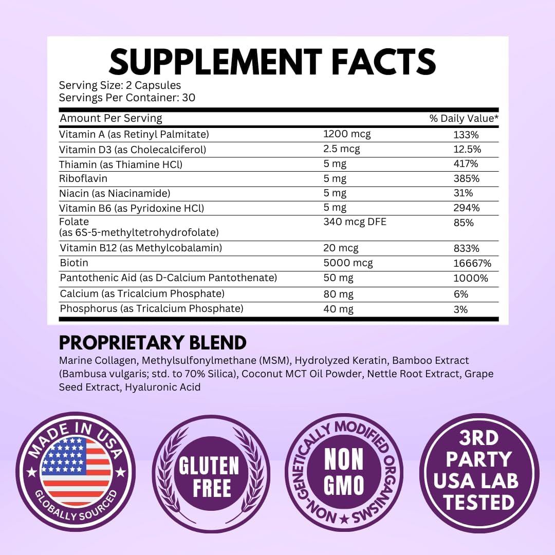 Vitboost Biotin with Hyaluronic Acid, Collagen & Keratin โ 25000 mcg Hair Growth Vitamins for Men & Women โ 120 Capsules โ USA Made