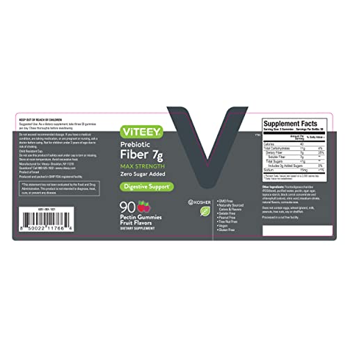 Viteey Prebiotic Fiber Gummies for Adults β 7g Per Serving, 2-Month Supply, Zero Sugar Added, Vegan & Gluten-Free