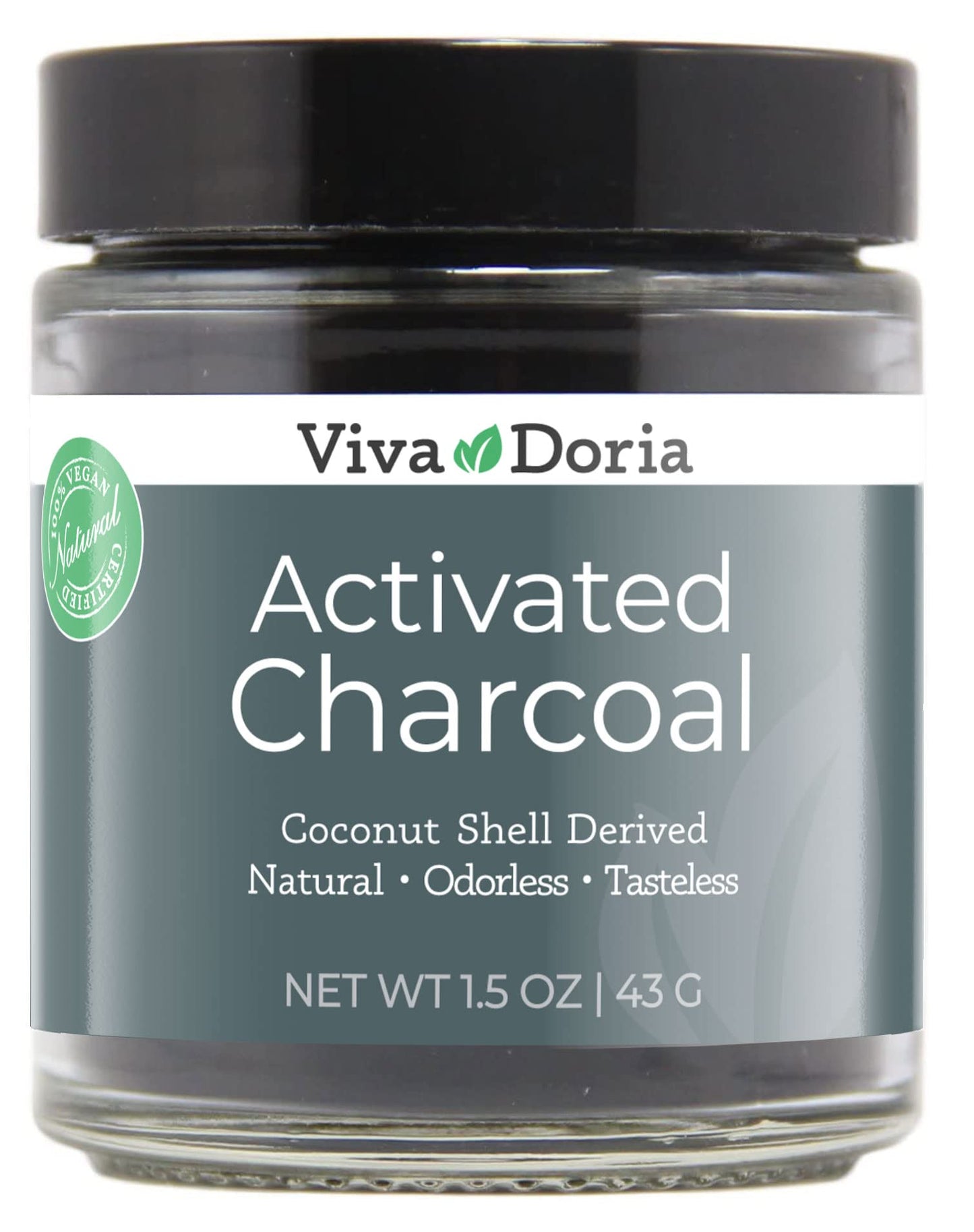Viva Doria Virgin Activated Charcoal Powder โ Coconut Shell Derived, Food Grade, 1.5 oz Jar
