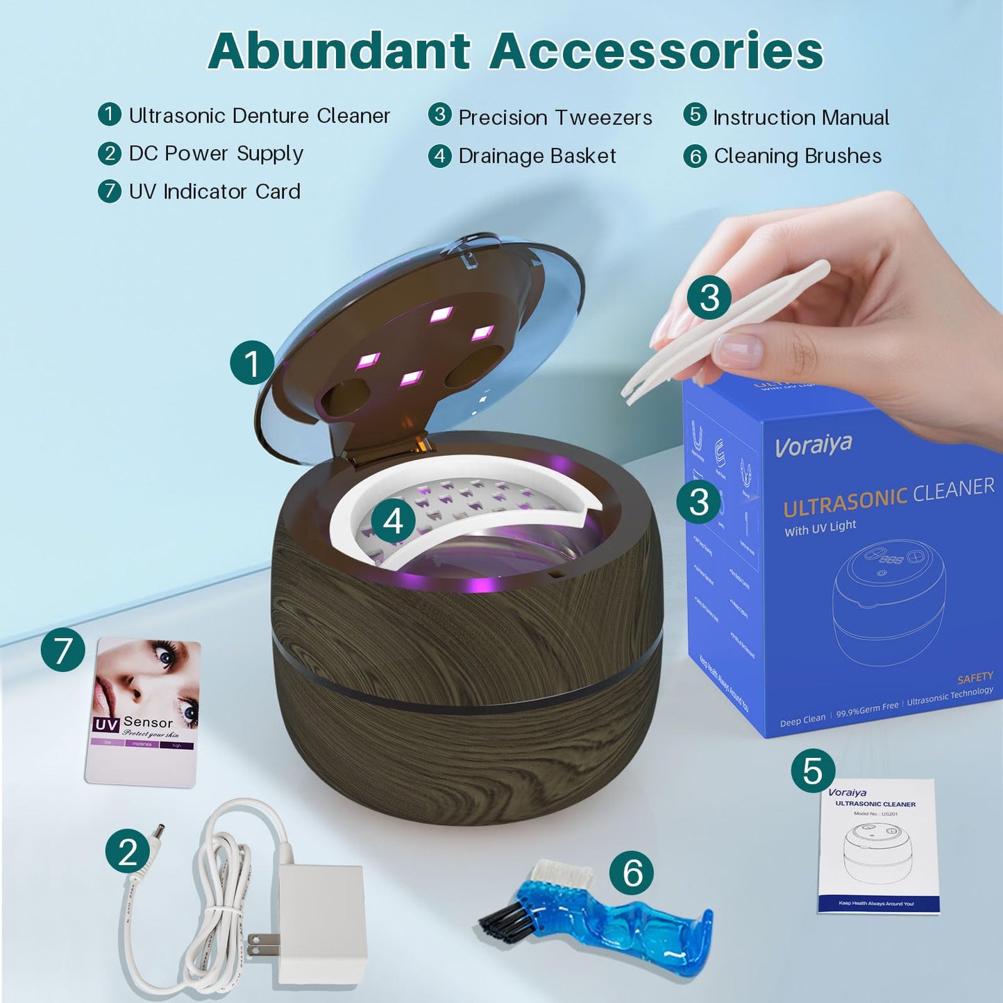 Voraiya Dental Ultrasonic Retainer Cleaner Machine โ 45kHz Denture Cleaning Pod, 4 Modes, Digital Timer