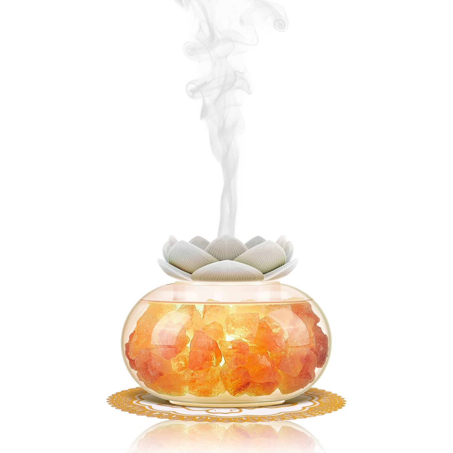 Essential Oil Diffuser with Himalayan Salt Lamp โ Vyaime Pink Crystal Lotus LED Night Light (V1103) with Auto Shut-Off