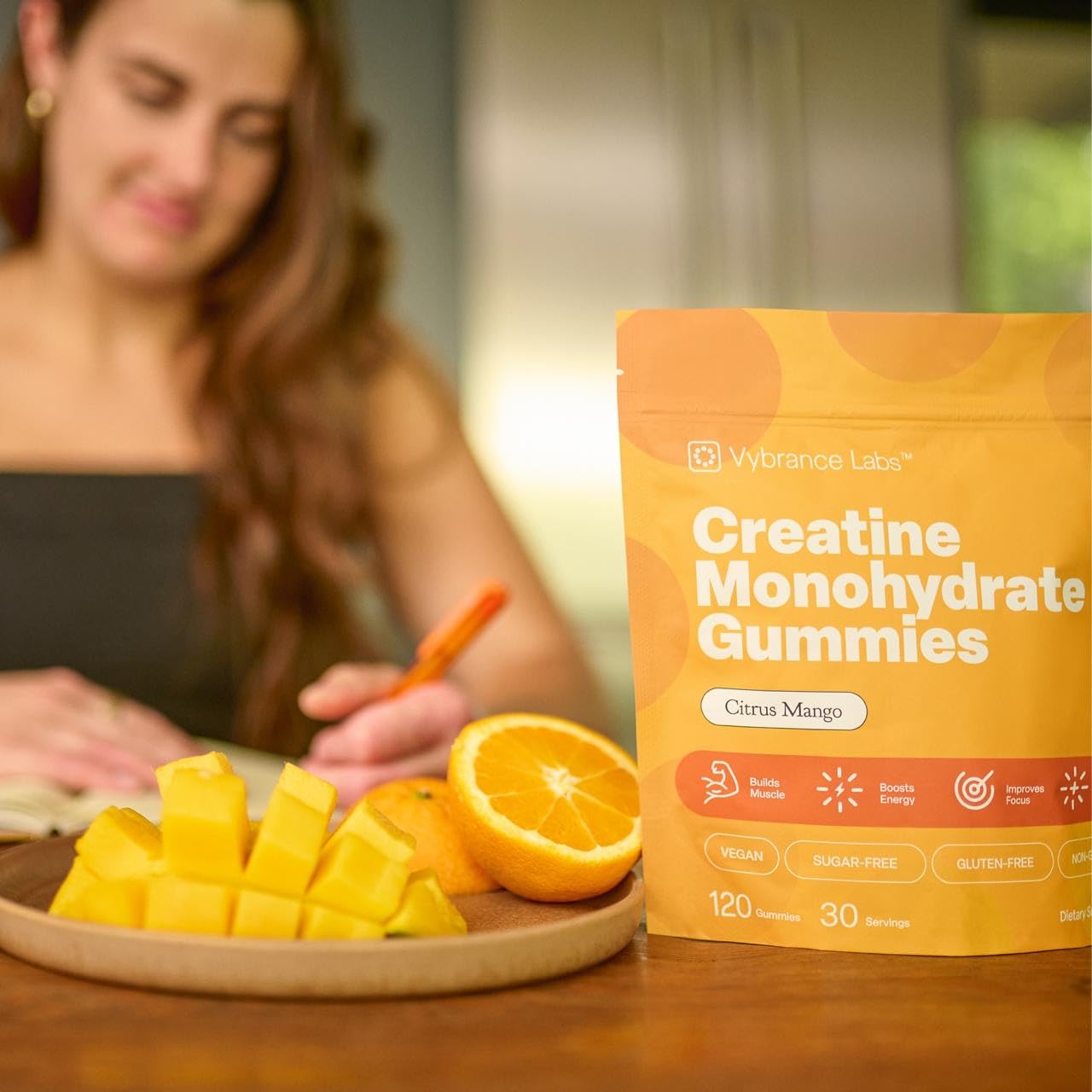 VYBRANCE LABS Creapure Creatine Gummies 5g + Taurine & B12 β Sugar-Free, Vegan, Gluten-Free β Citrus Mango (120 Count)