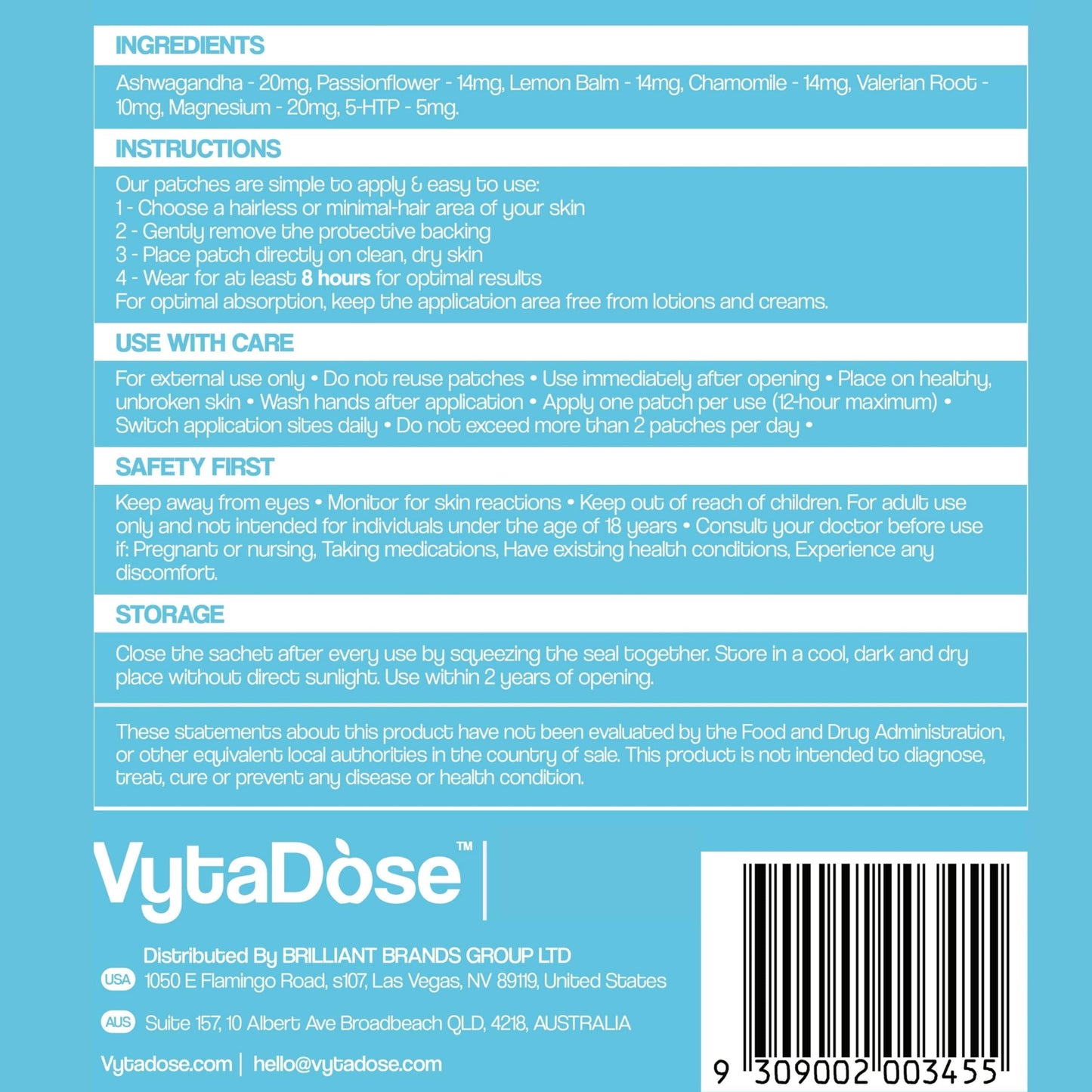 Vytadose Melatonin-Free Herbal Sleep Patches โ 8-Hour Time-Release (Adults & Kids)