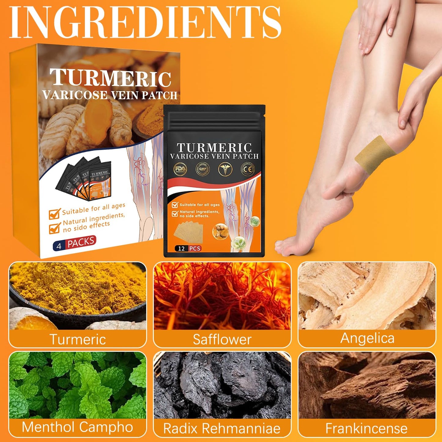 Wanban 48 PCS Turmeric Varicose Vein Patch โ Natural Leg Relief