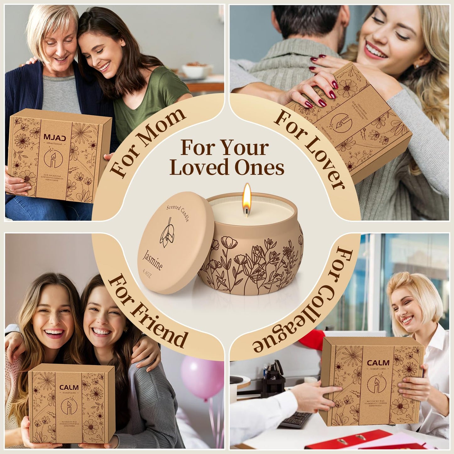 WarmEmbrace 8-Piece Scented Candle Set โ Soy Wax, 200-240h Burn Time, Lavender, Vanilla, Rose & Sandalwood, Jasmine