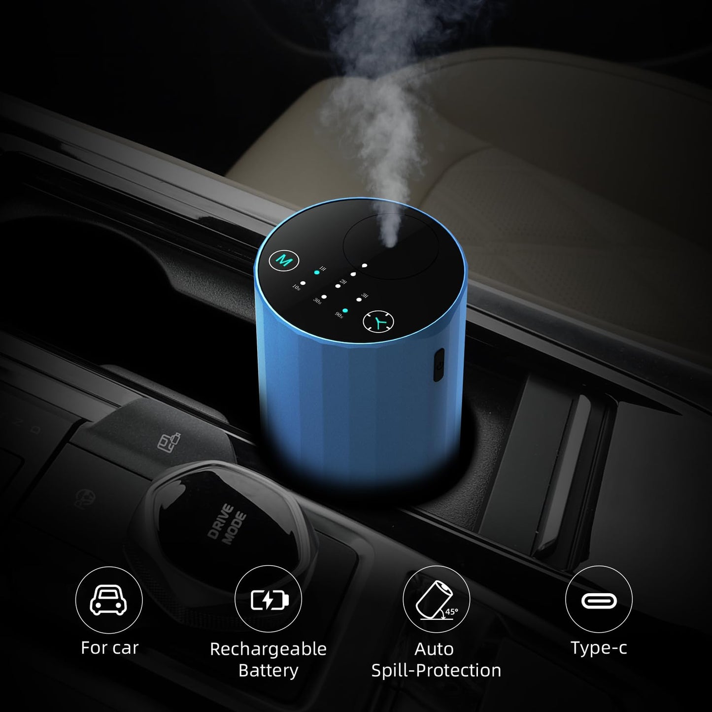 Waterless Essential Oil Diffuser โ Portable Nebulizing Diffuser for Home, Car, Office | Battery-Operated Blue