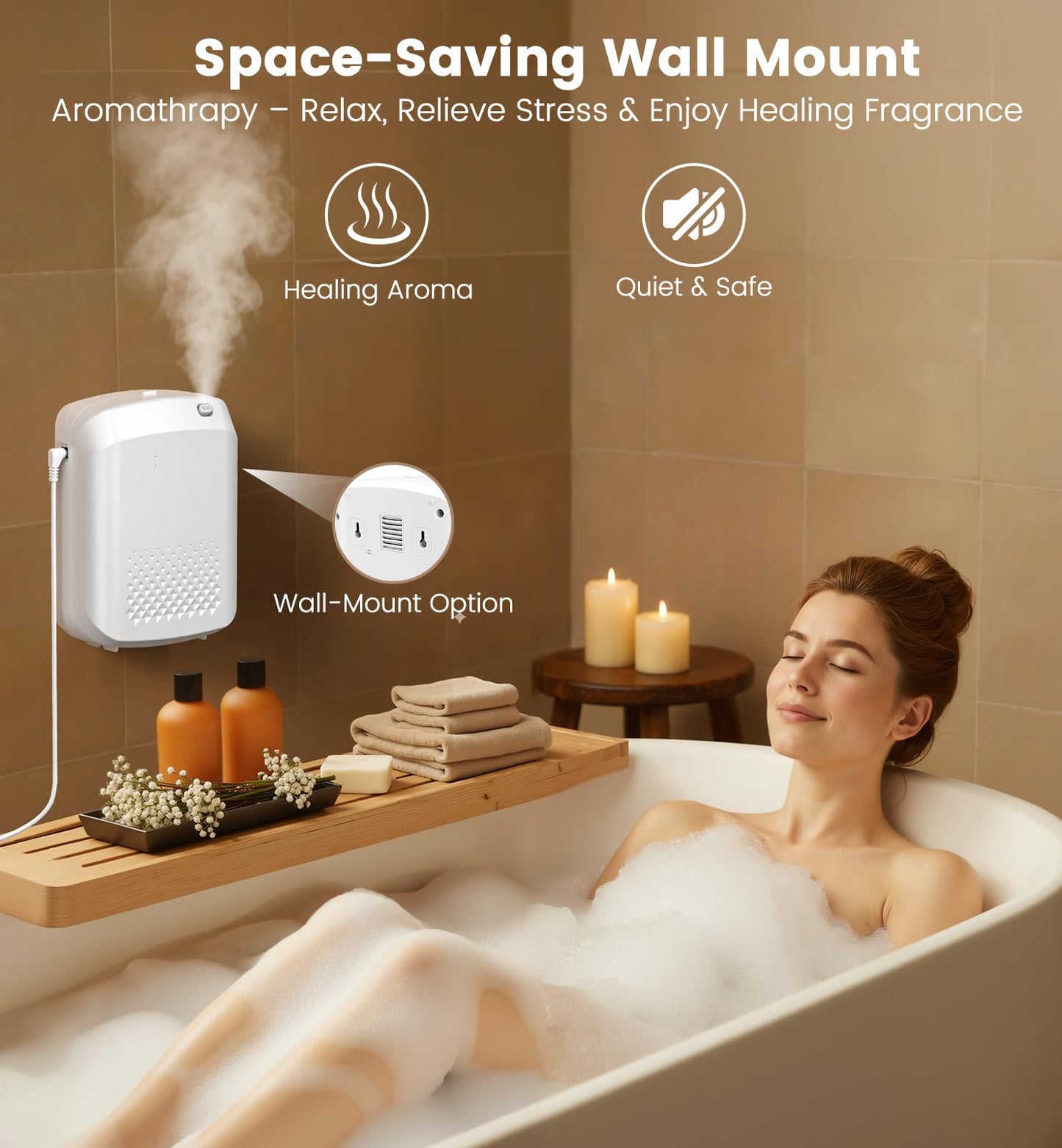 Waterless Essential Oil Diffuser โ 3000 Sq Ft Coverage, 400ml, Bluetooth App Control, Quiet Wall-Mount for Large Home, Hotel & Office