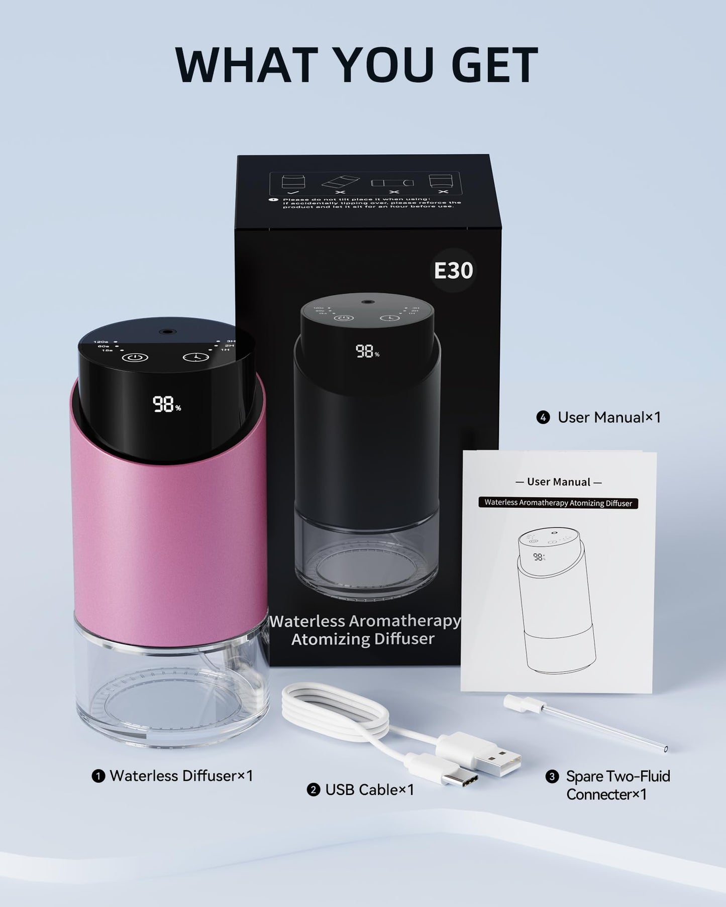 Waterless Essential Oil Diffuser Pink โ 100ml, 4 Timers, 3 Mist Levels, Battery-Operated