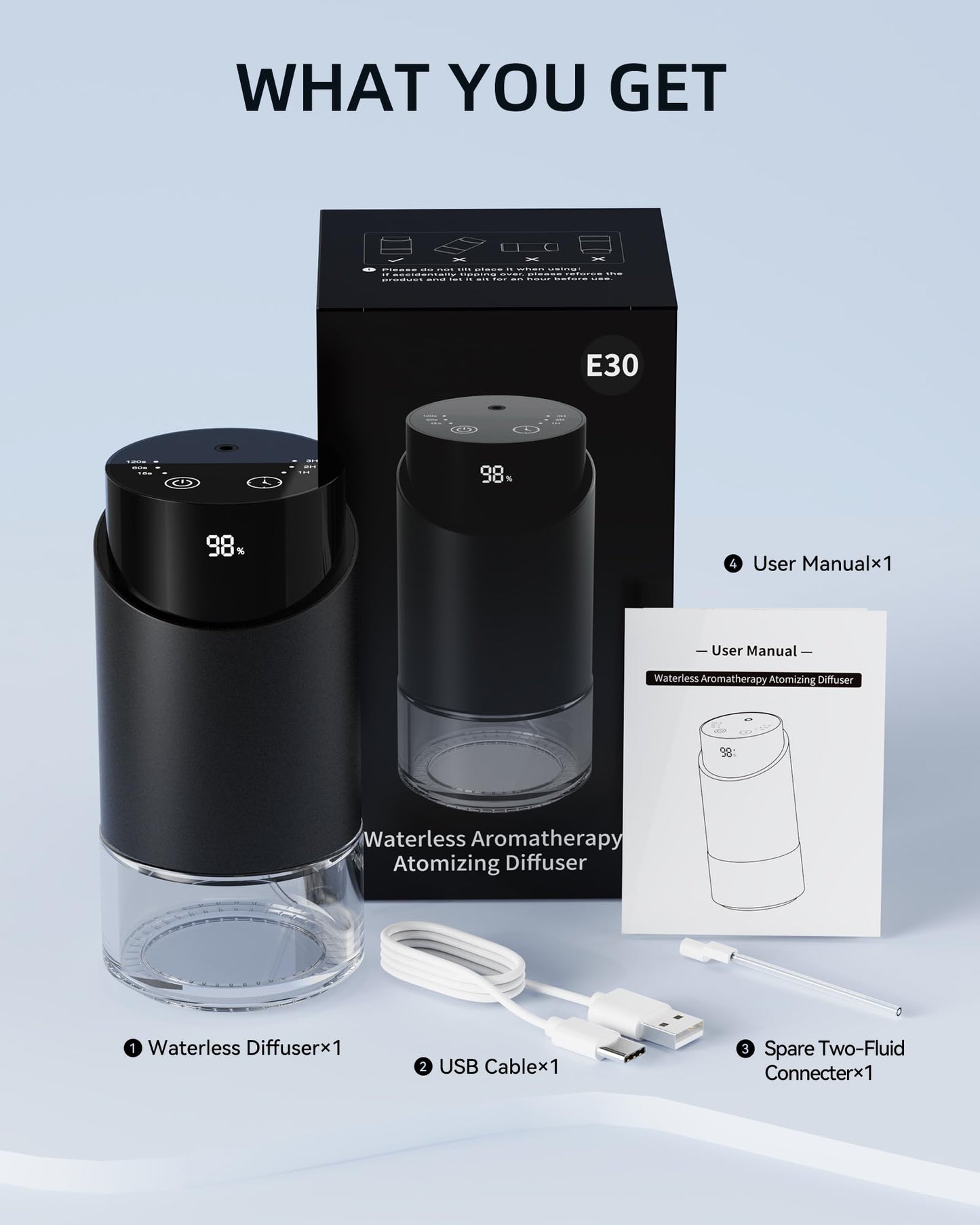 Waterless Essential Oil Diffuser โ Battery-Operated Mini Diffuser for Home, Office, Car | 3 Timers & 3 Mist Levels
