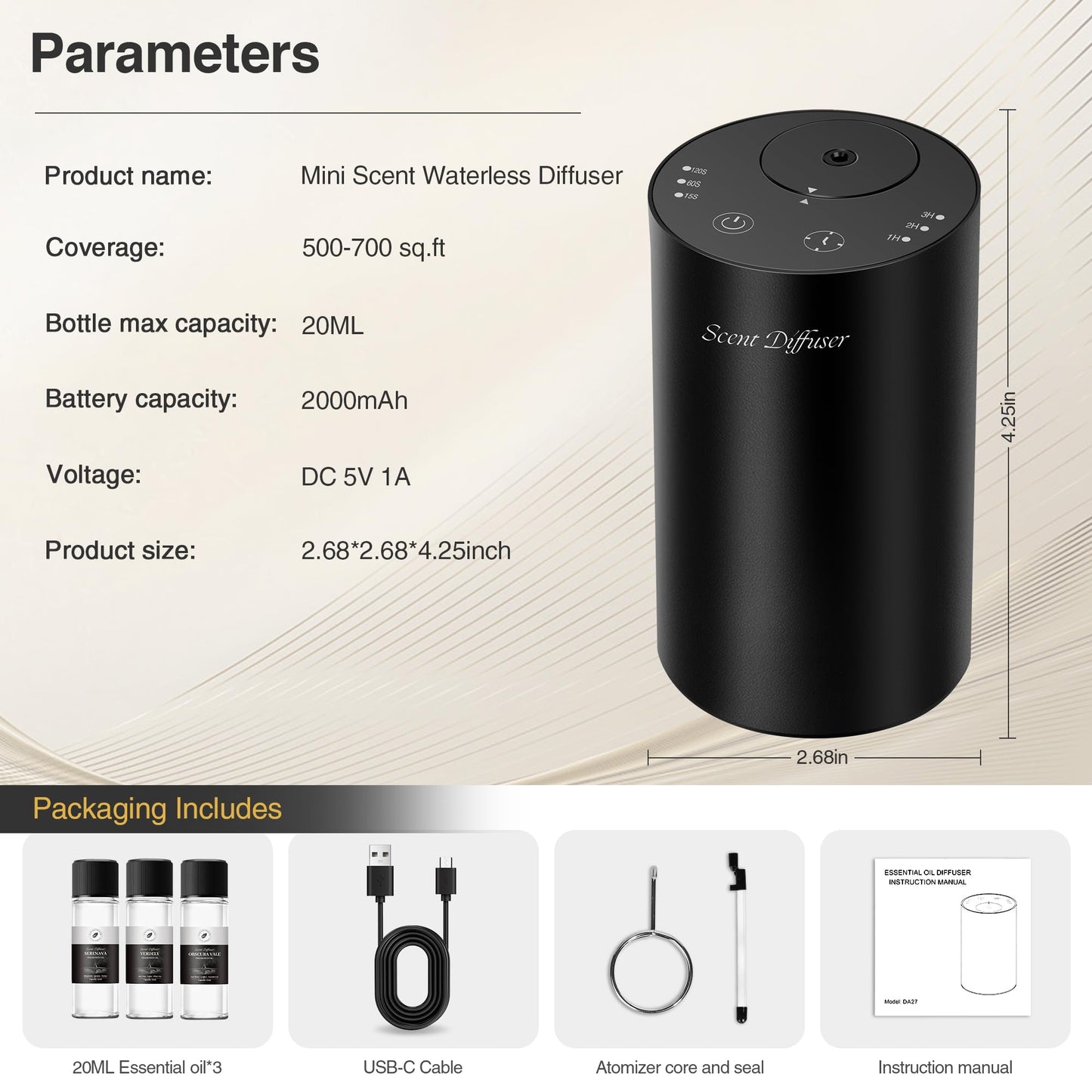 Waterless Essential Oil Diffuser Starter Kit โ Battery-Operated, No Water Needed
