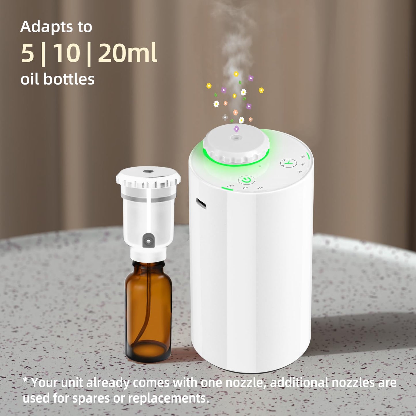 Waterless Diffuser for Essential Oil Nebulizer β 7 Colors LED, Battery-Powered Mini Scent Diffuser (Black/White-2)