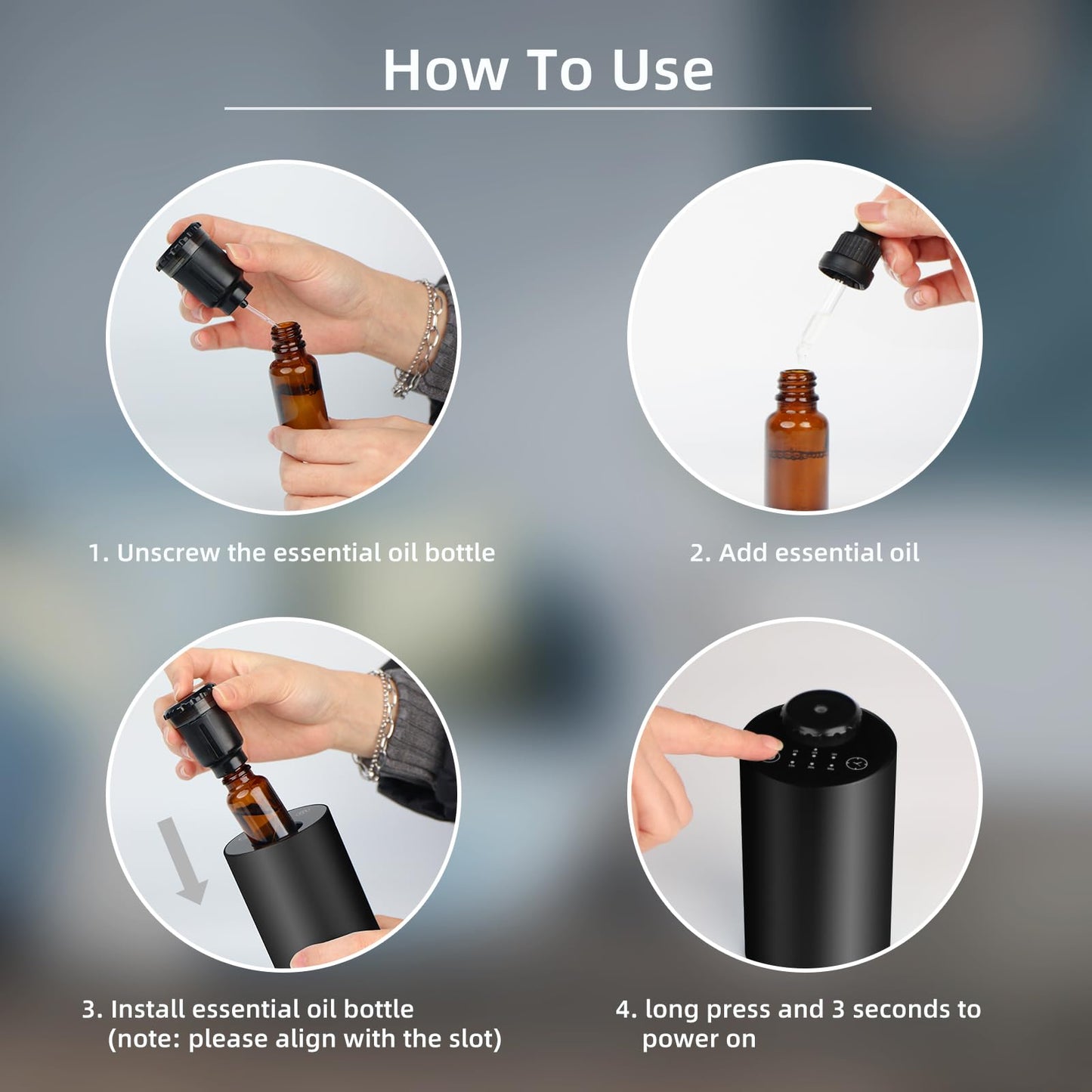 Waterless Essential Oil Diffuser โ Battery-Operated Car Diffuser with Timing & 3 Mist Levels (Black Aluminum Alloy)