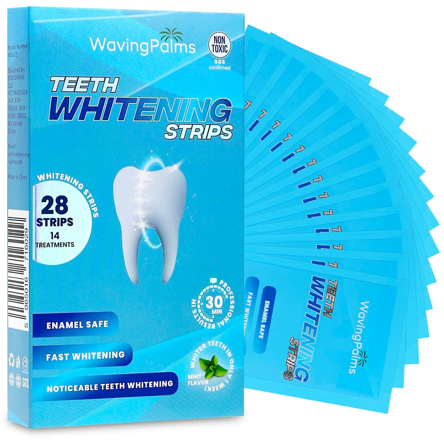 Waving Palms Teeth Whitening Strips โ 28 Strips, Enamel-Safe, Quick 14-Day Whitening