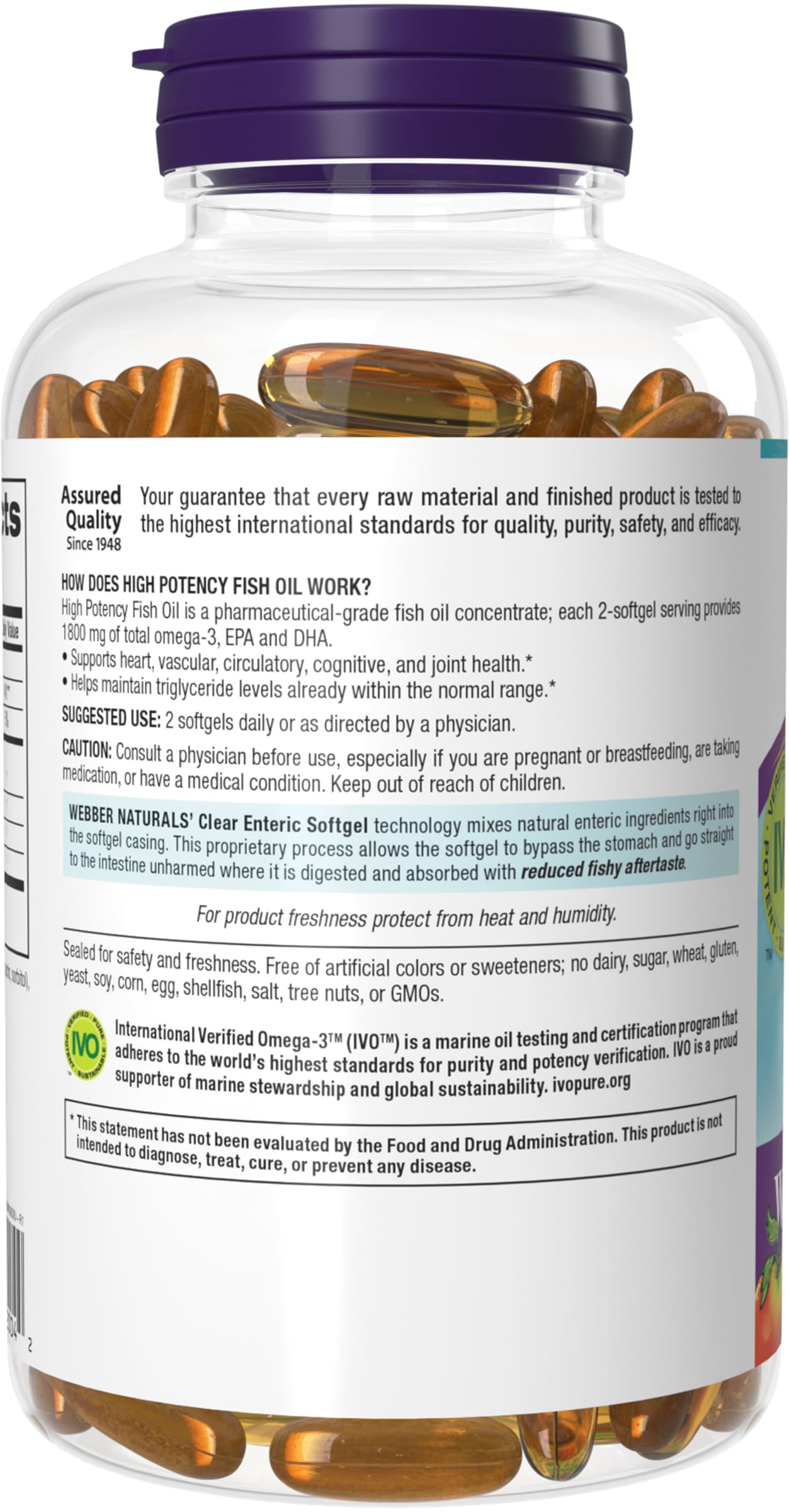 Webber Naturals Fish Oil 2850 mg โ High Potency Omega-3 (1800 mg EPA/DHA) Enteric Softgels
