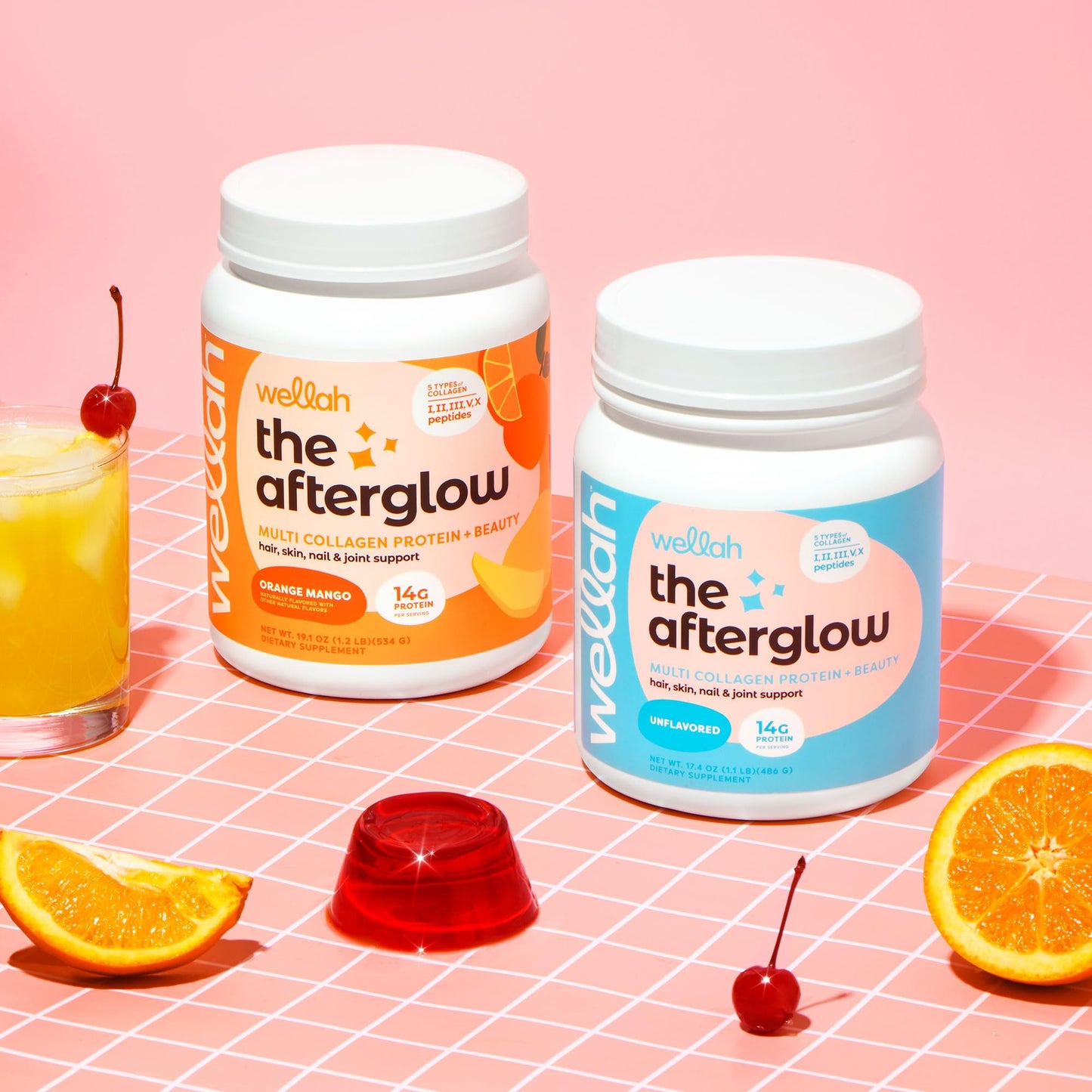 Wellah The Afterglow Multi Collagen Protein + Beauty โ 30 Servings (Orange Mango) โ Hair, Skin, Nails & Joints | Non-GMO, Gluten Free
