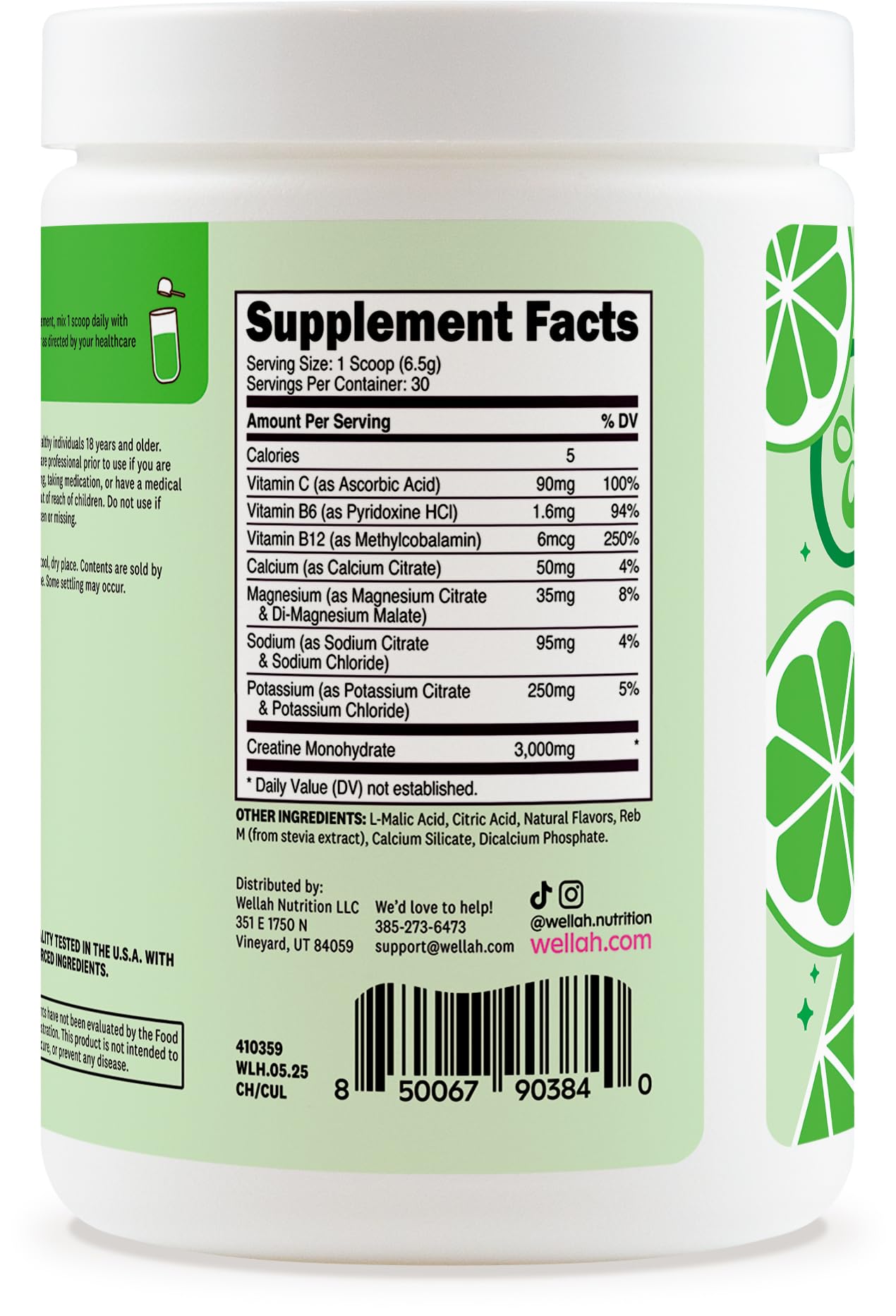 Wellah Creatine + Hydration Powder (Cucumber Lime) โ 30 Servings