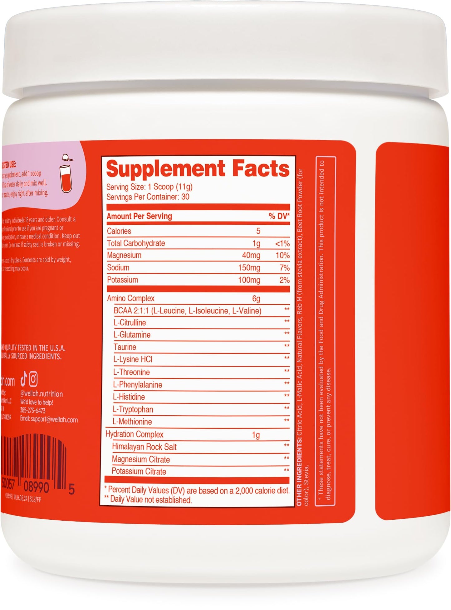 Wellah So Long Soreness BCAA Powder (Fruit Punch Flavored) 30 Servings โ with Hydration Complex