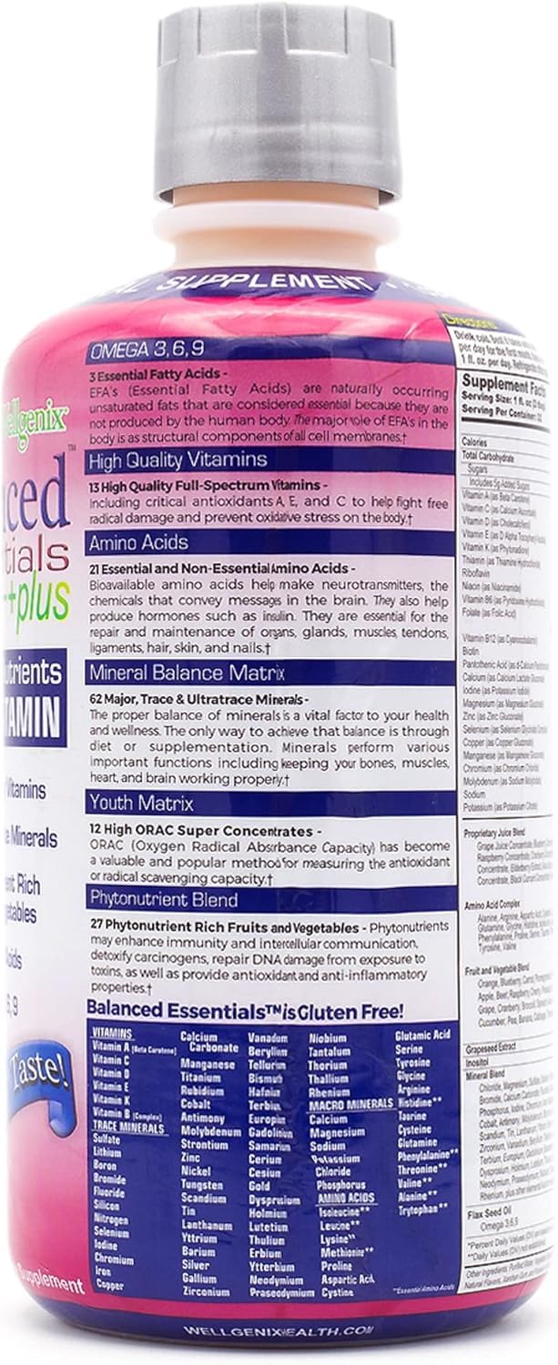 Wellgenix Balanced Essentials Plus New Formula โ Berry Flavor 32oz (Pack of 2) | Liquid Multivitamin & Immune Support