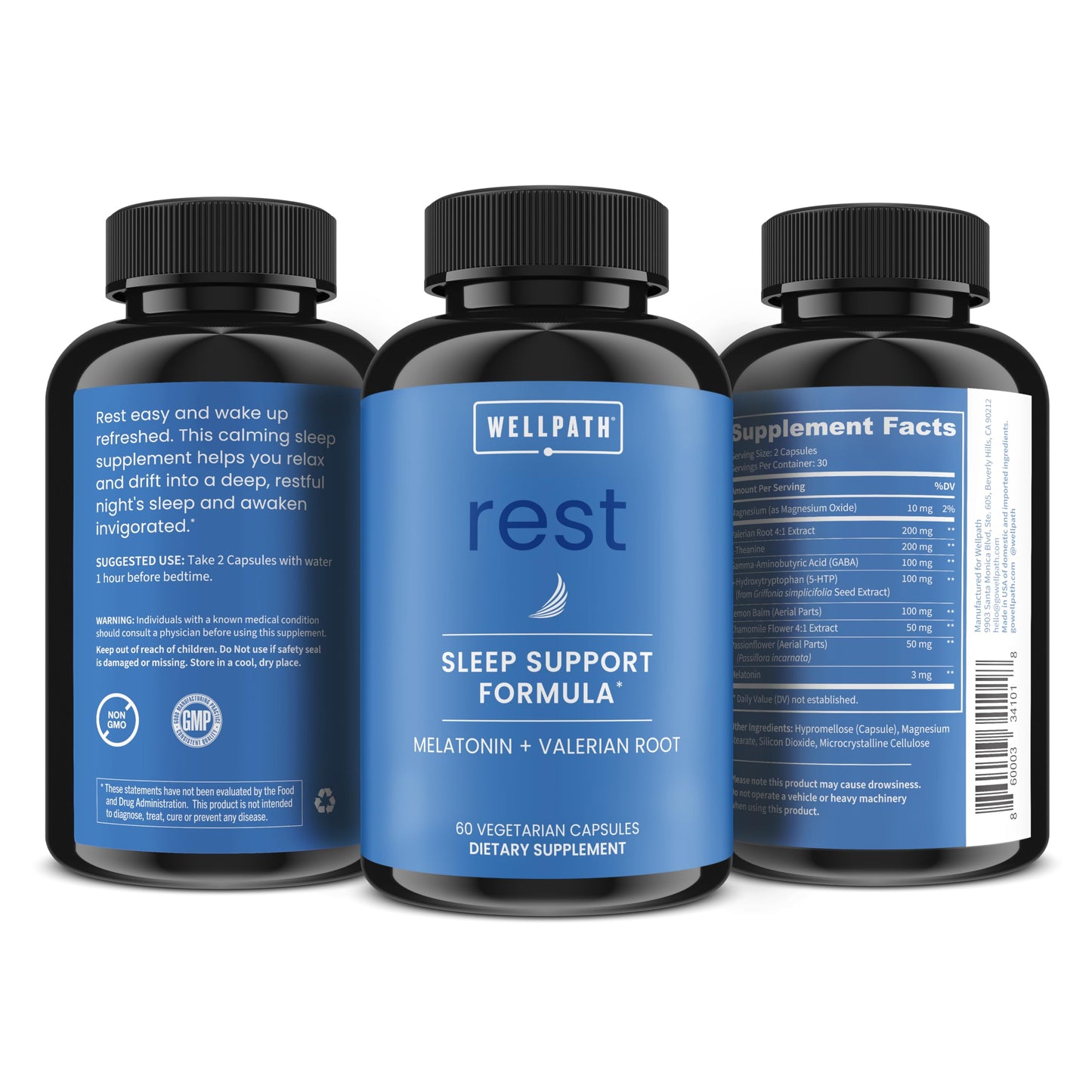 WellPath Rest: Valerian Sleep Aid with Melatonin & L-Theanine β Natural Sleep Support (60 Ct)
