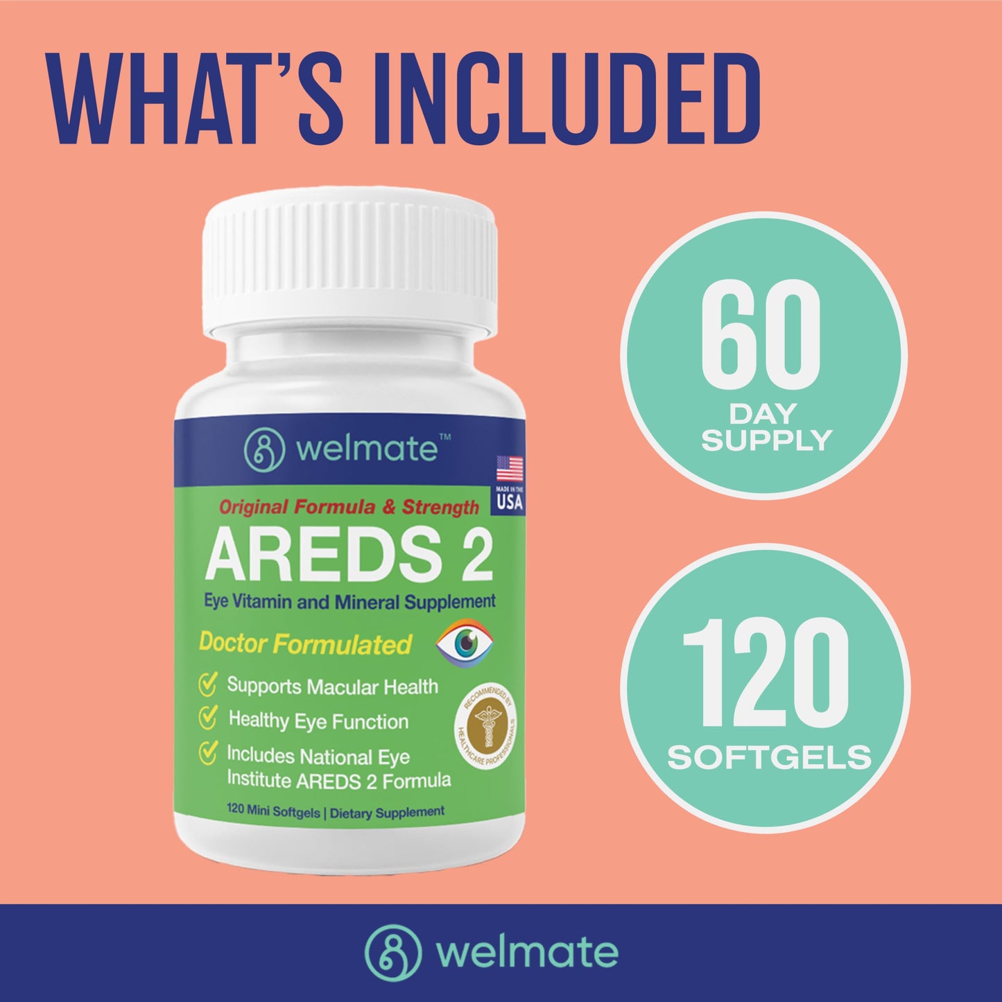 WELMATE AREDS 2 Eye Vitamin & Mineral Supplement (60 Servings) โ Macular Health