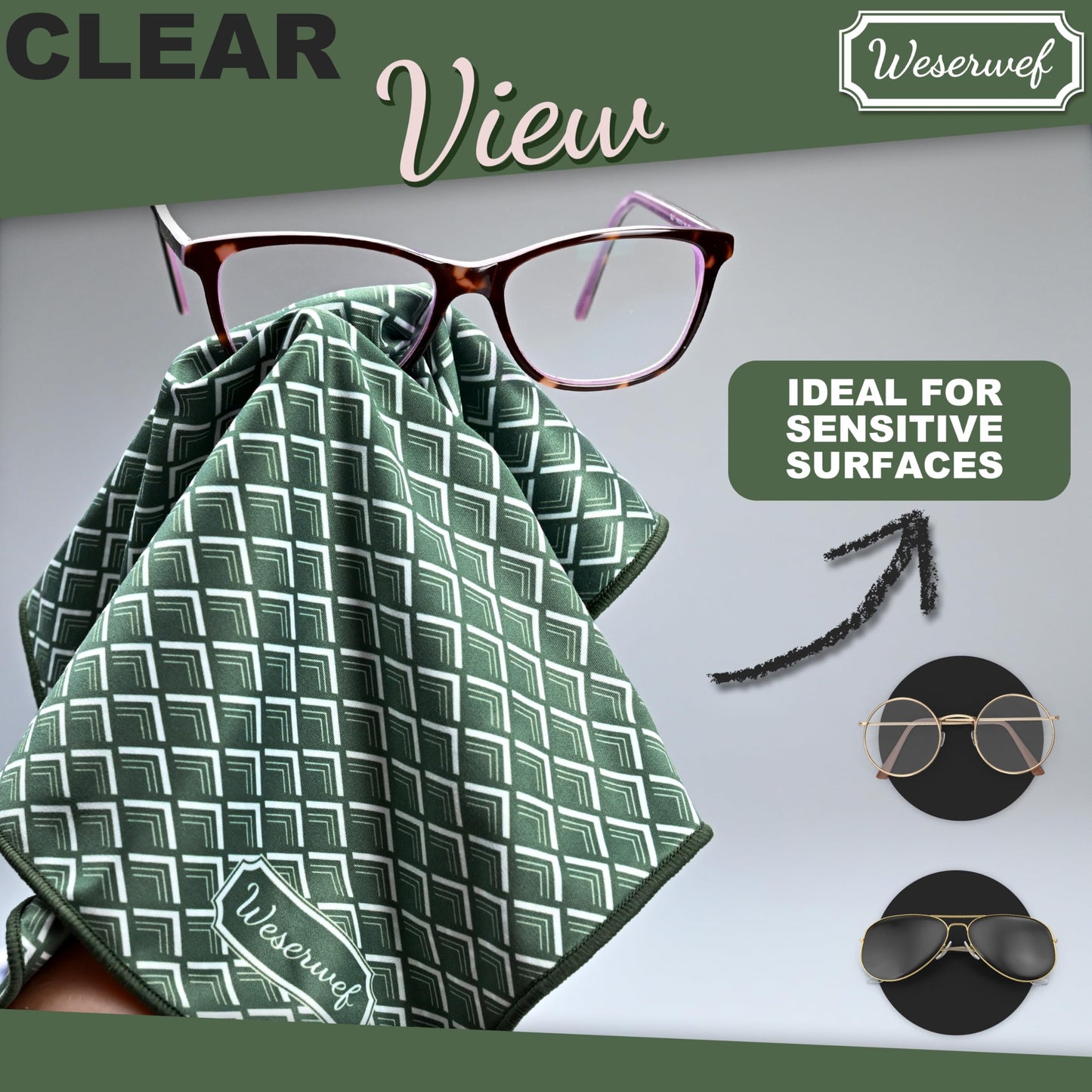 WESERWEF Microfiber Cleaning Cloth 12x12 in โ Scratch-Free for Glasses & Screens (Wave)