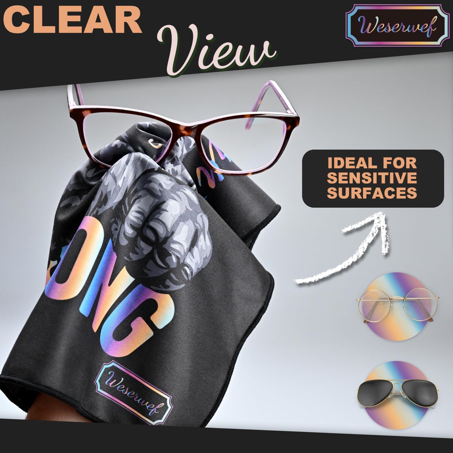 WESERWEF Design Microfiber Glasses Cleaning Cloth โ 12x12, Ultra-Soft, Scratch-Free