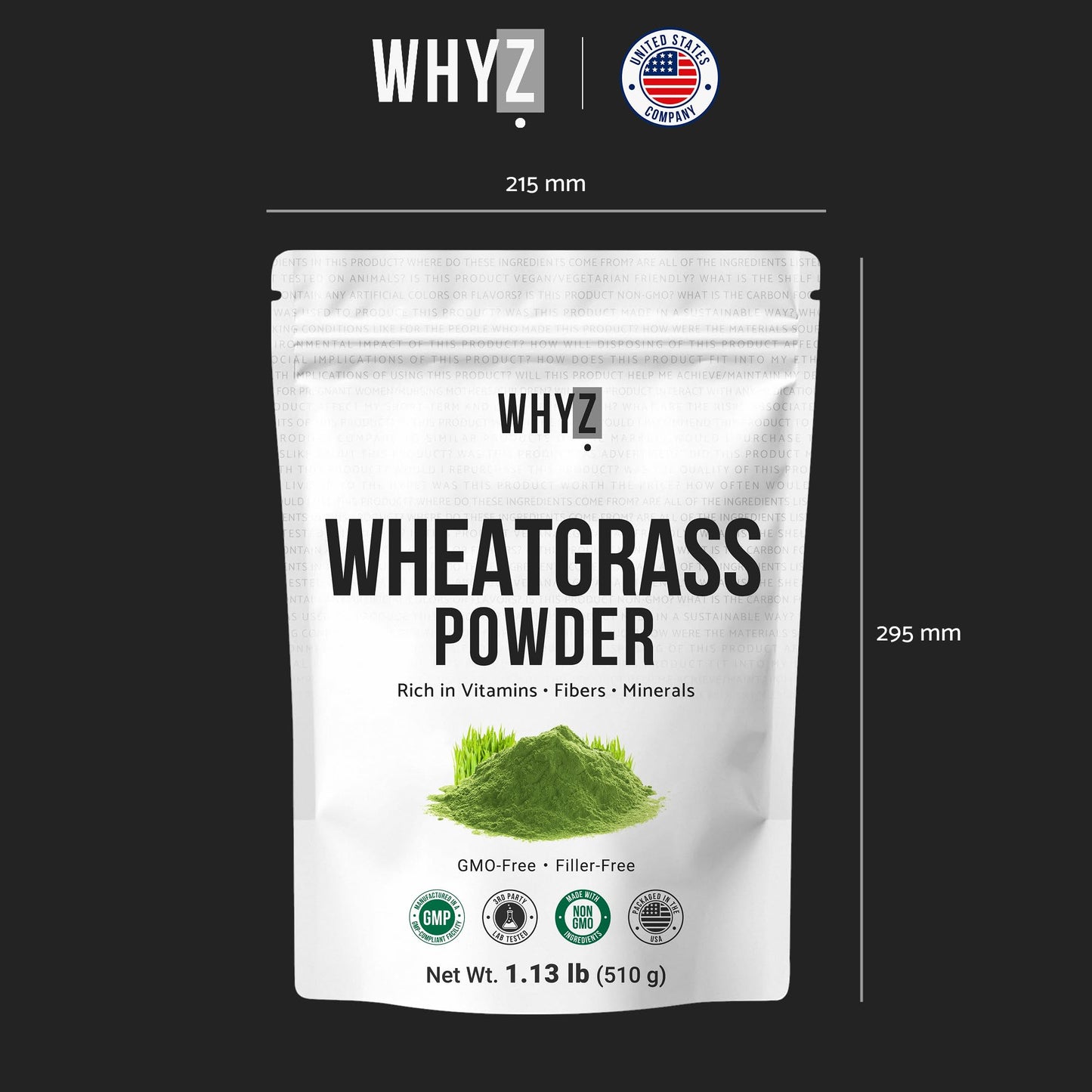Wheatgrass Powder 100% Pure Whole-Leaf โ Gluten Free, Non-GMO, Vegan | 510g