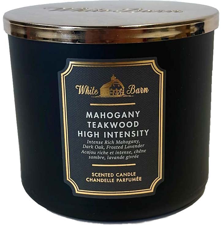 White Barn Candle Company Bath & Body Works 3-Wick Scented Candle with Essential Oils โ 14.5 oz โ Mahogany Teakwood (High Intensity โ Black)