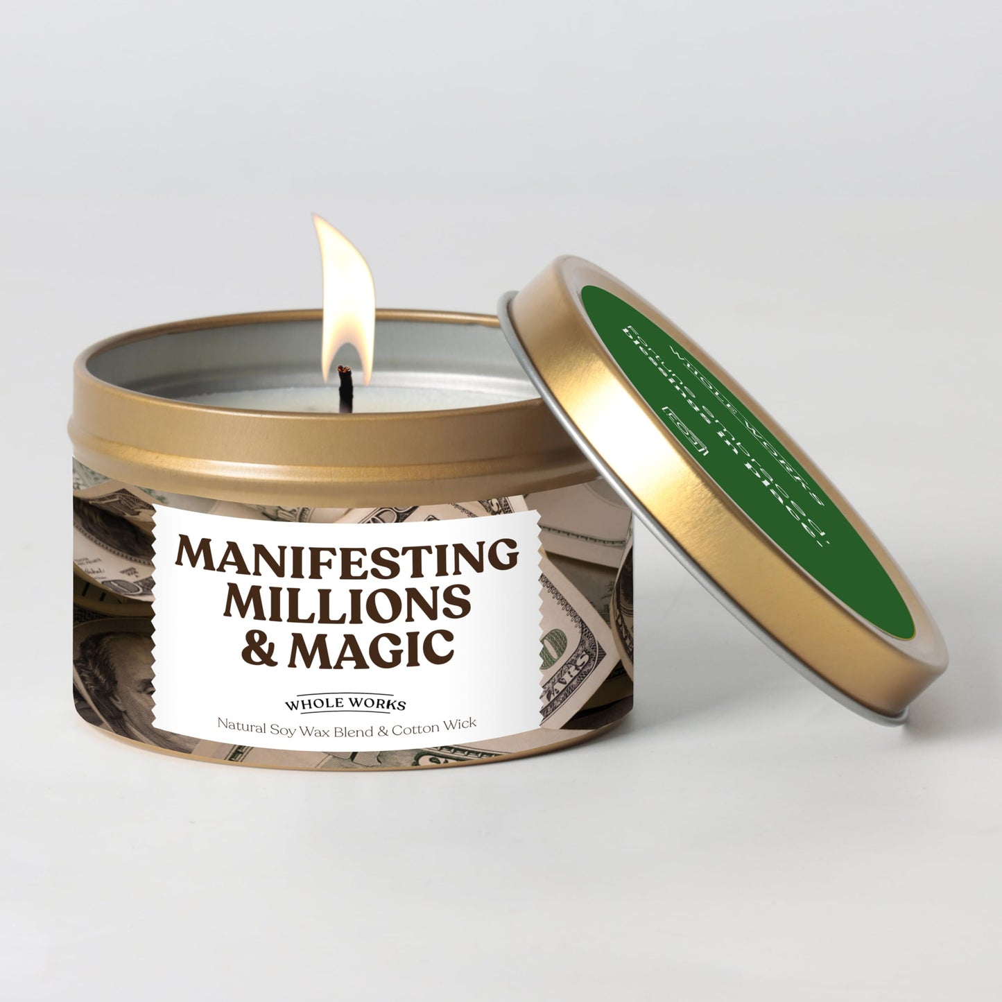 Whole Works Premium Candle for Energy Cleansing β 6oz Money Sage Soy Wax, Cotton Wick