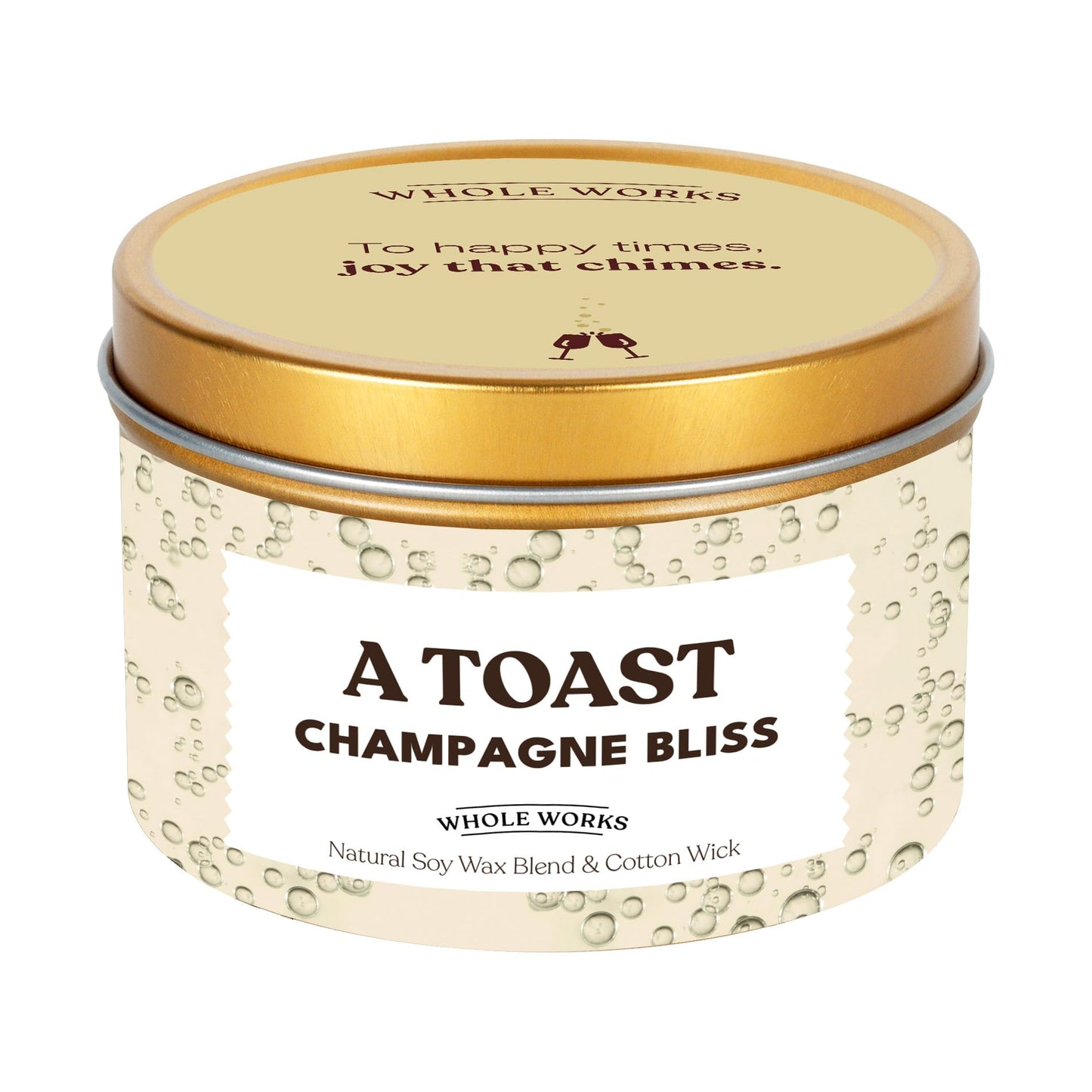 Whole Works Premium Champagne Toast Candle β Natural Soy Wax, 6oz, Phthalate- & Paraben-Free, Clean Aromatherapy