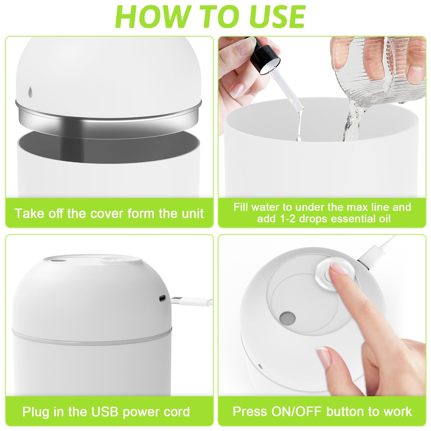 220ml Mini Essential Oil Diffuser for Desk โ Auto-Off, Night Light, Quiet Humidifier