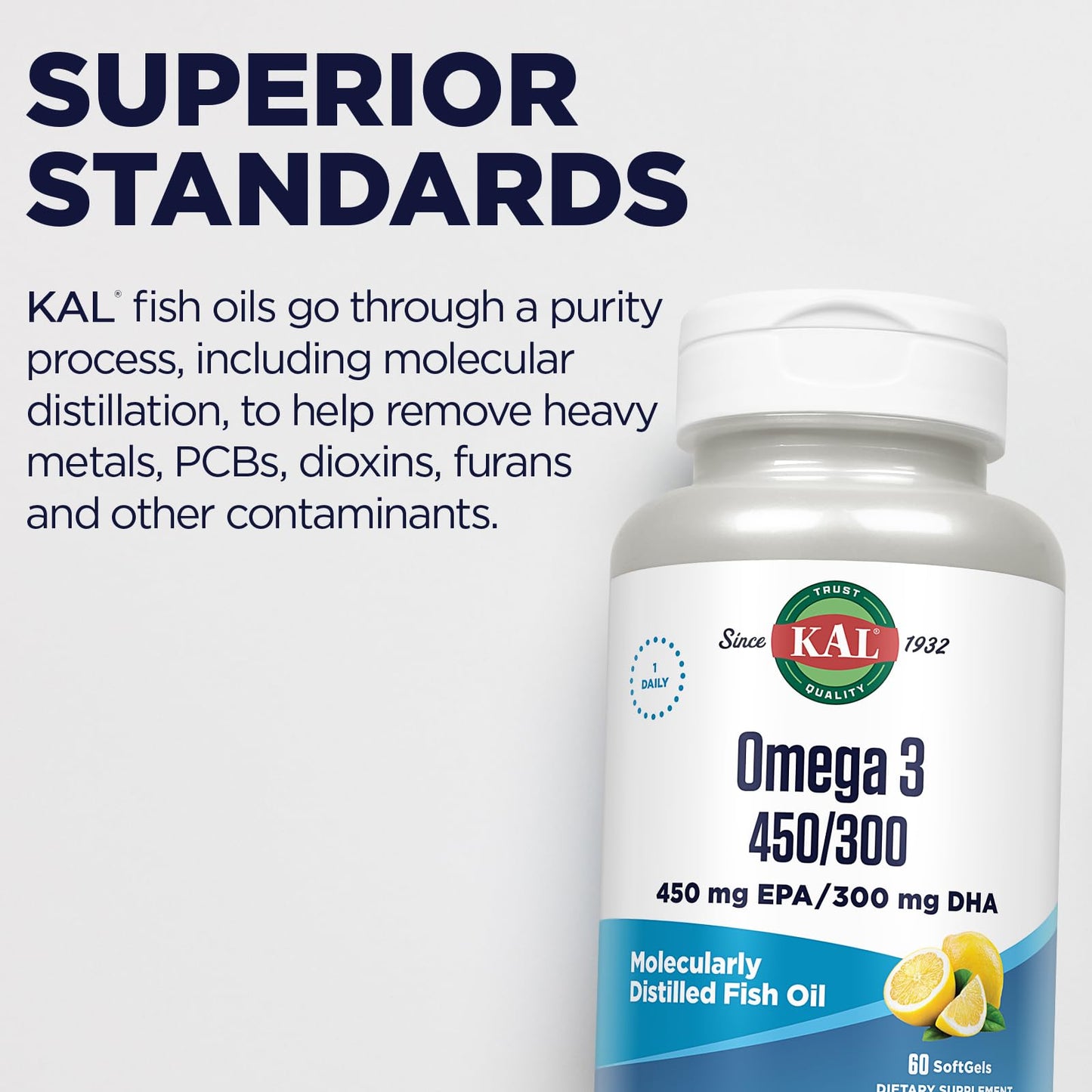 KAL 450/300 1280 mg Omega-3 Lemon Soft Gels โ 60 Count
