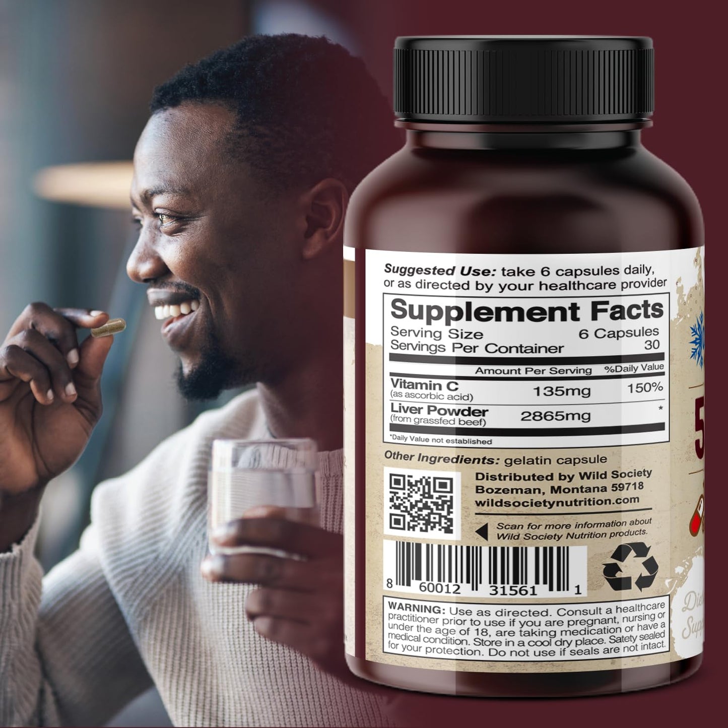 WILD SOCIETY USA Grass-Fed Beef Liver Capsules โ 3000mg Max Strength