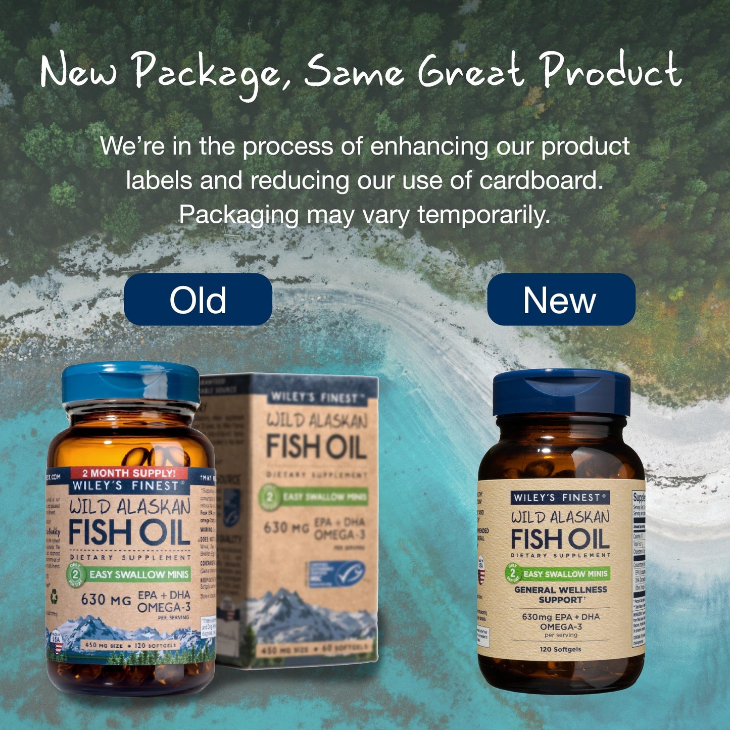 Wiley's Finest Wild Alaskan Fish Oil Easy Swallow Minis โ 630mg EPA/DHA | 120 Mini Softgels