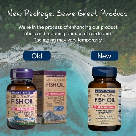 Wiley's Finest Wild Alaskan Fish Oil Prenatal DHA โ 900mg EPA & DHA, 60 Softgels (30 Prenatal Servings)