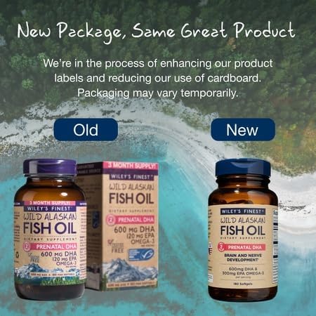 Wiley's Finest Wild Alaskan Fish Oil Prenatal DHA β 900mg Omega-3 (180 Softgels)