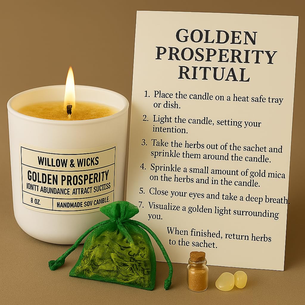 Golden Prosperity Candle Ritual Kit β 8oz Soy Candle by Willow & Wicks