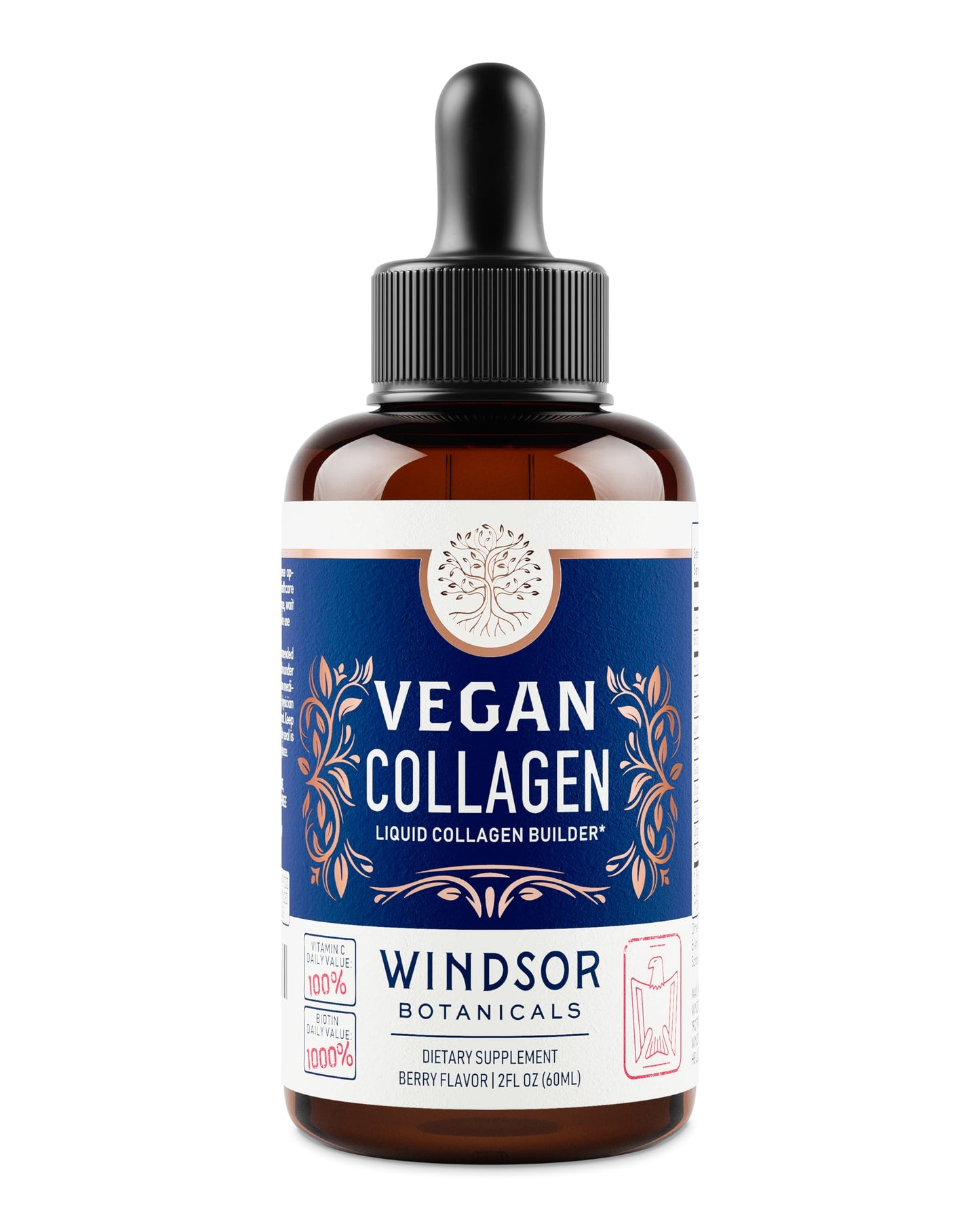 Windsor Botanicals Vegan Collagen Builder Liquid โ 60-Day Supply | Vitamin C, Biotin, Hyaluronic Acid | Organic Fruits & Vegetables | 120ml