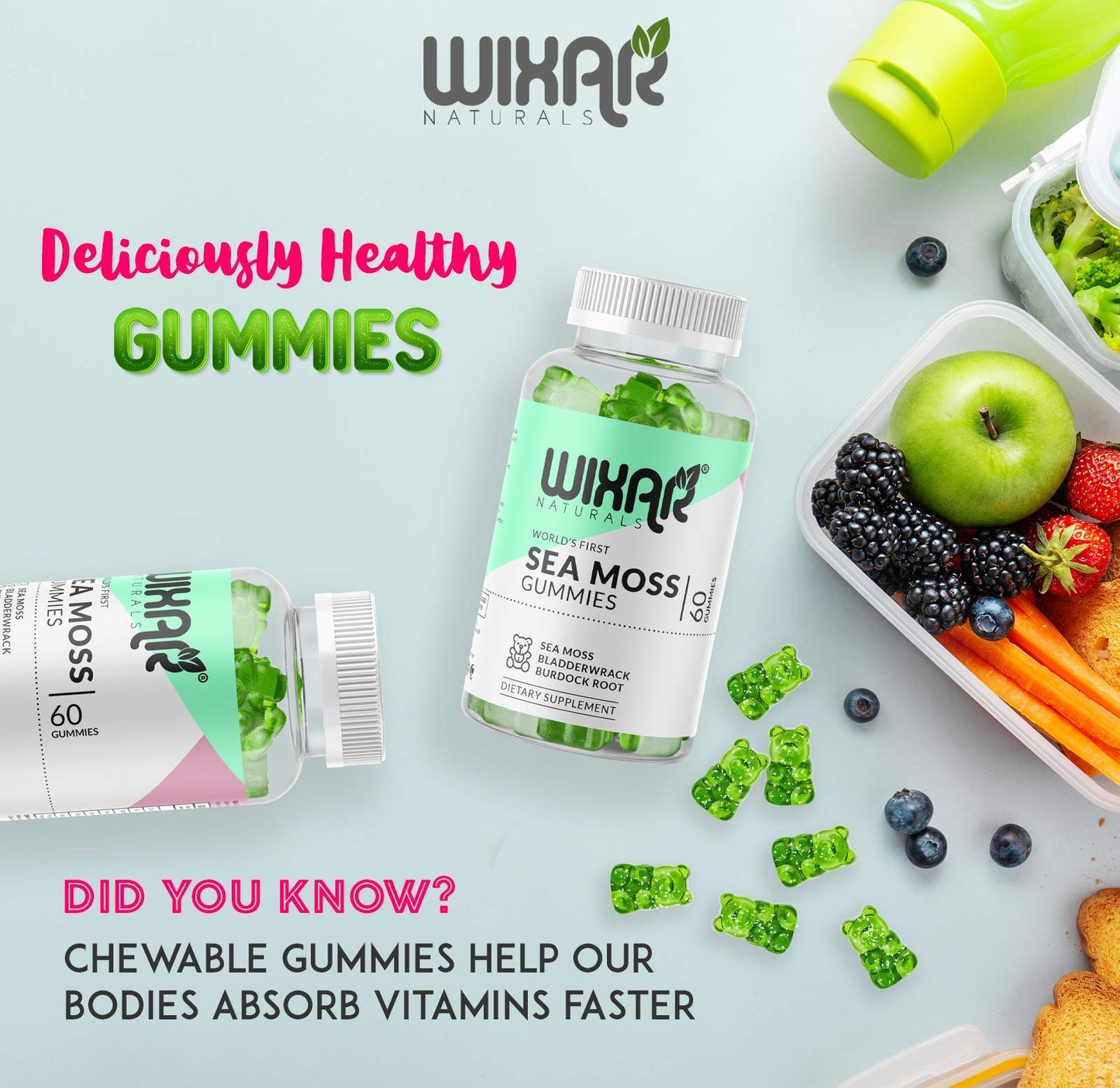 Wixar Naturals Sea Moss Gummies โ Irish Sea Moss, Bladderwrack & Burdock โ 60 Gummies โ Vegan