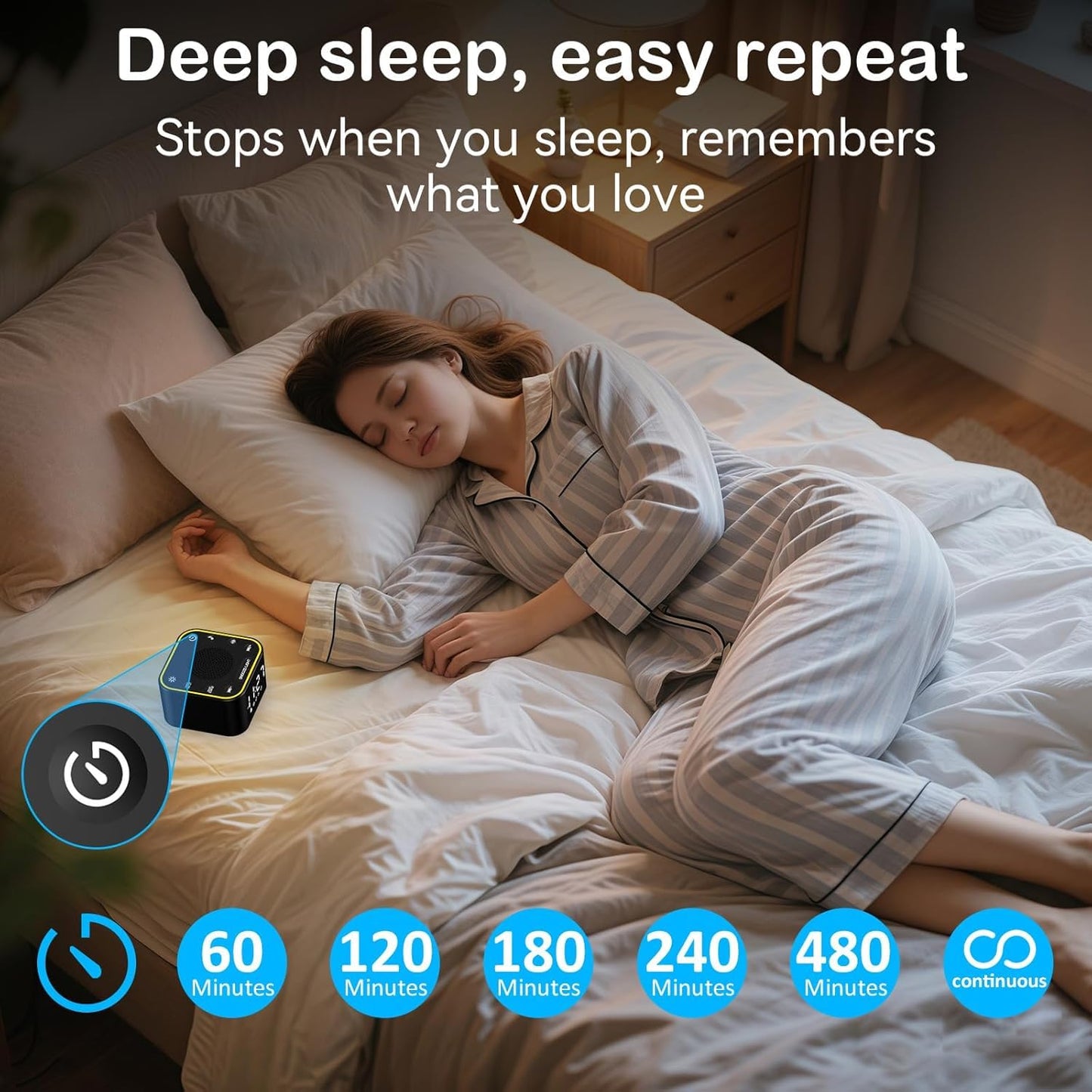 Wkzay Sound Machine with Alarm Clock โ 30 Non-Looping Sleep Sounds, Adjustable Volume, Night Light, Memory & Sleep Timer (Black)