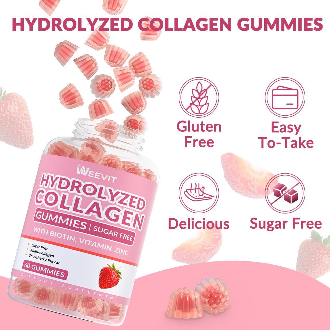 Sugar Free Collagen Gummies for Women โ Multi-Collagen I II III V X + Biotin & Vitamins