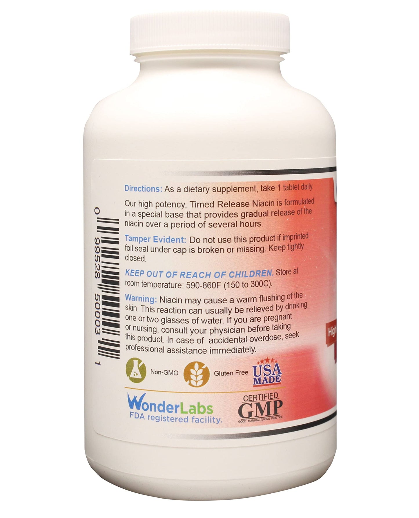 Wonder Laboratories Niacin Time Release 500 mg โ 100 Tablets, Non-GMO & Gluten Free