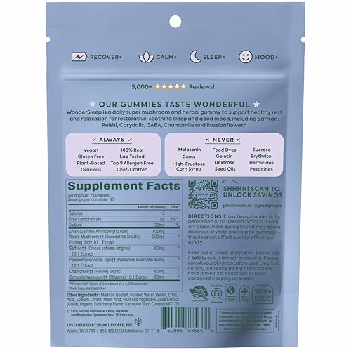 WonderSleep Mushroom Gummies for Sleep & Relaxation โ Reishi & Elderberry (60 Count)