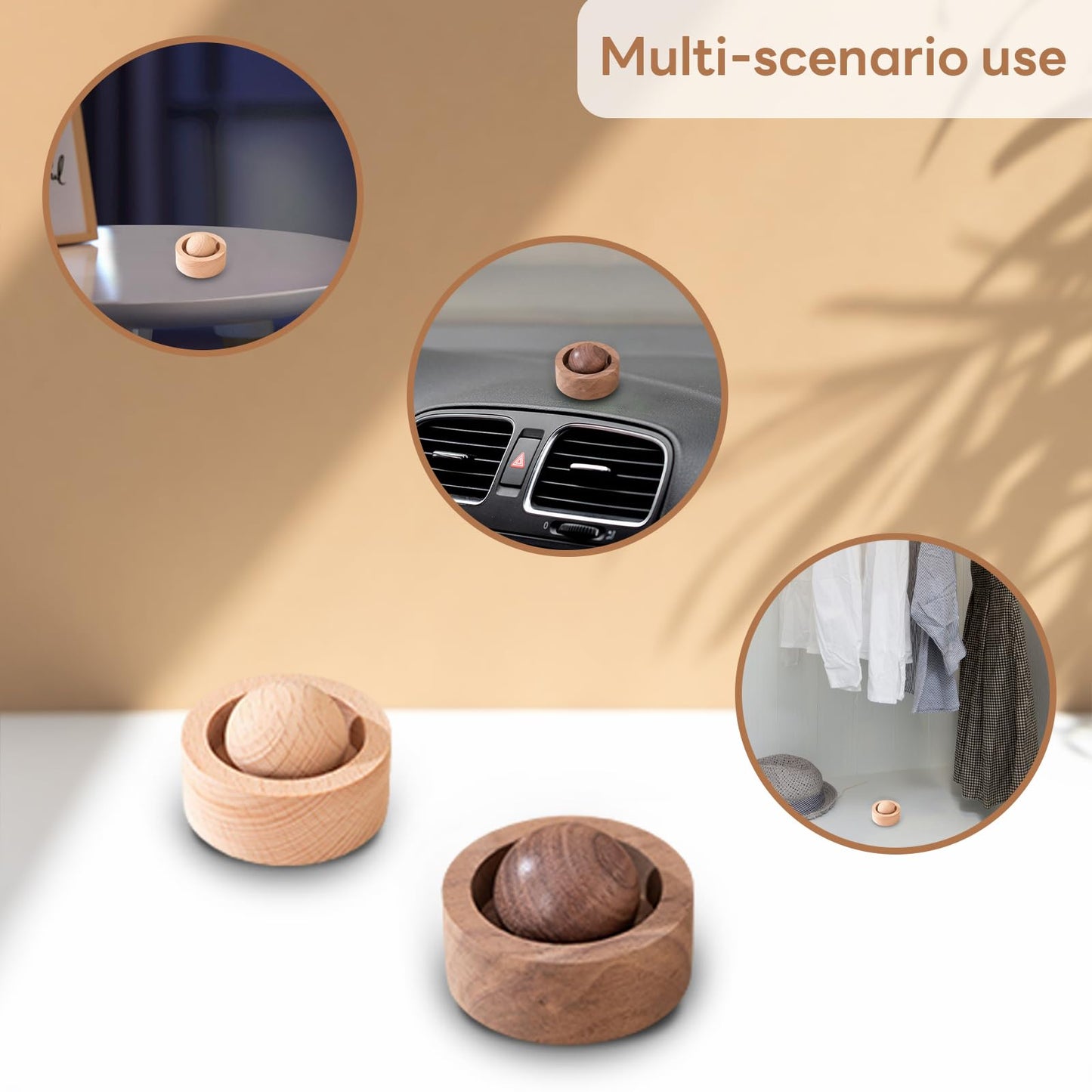 Wooden Essential Oil Diffuser โ Round Ball Aromatherapy Diffuser, Walnut & Beech, Office, Car, Yoga