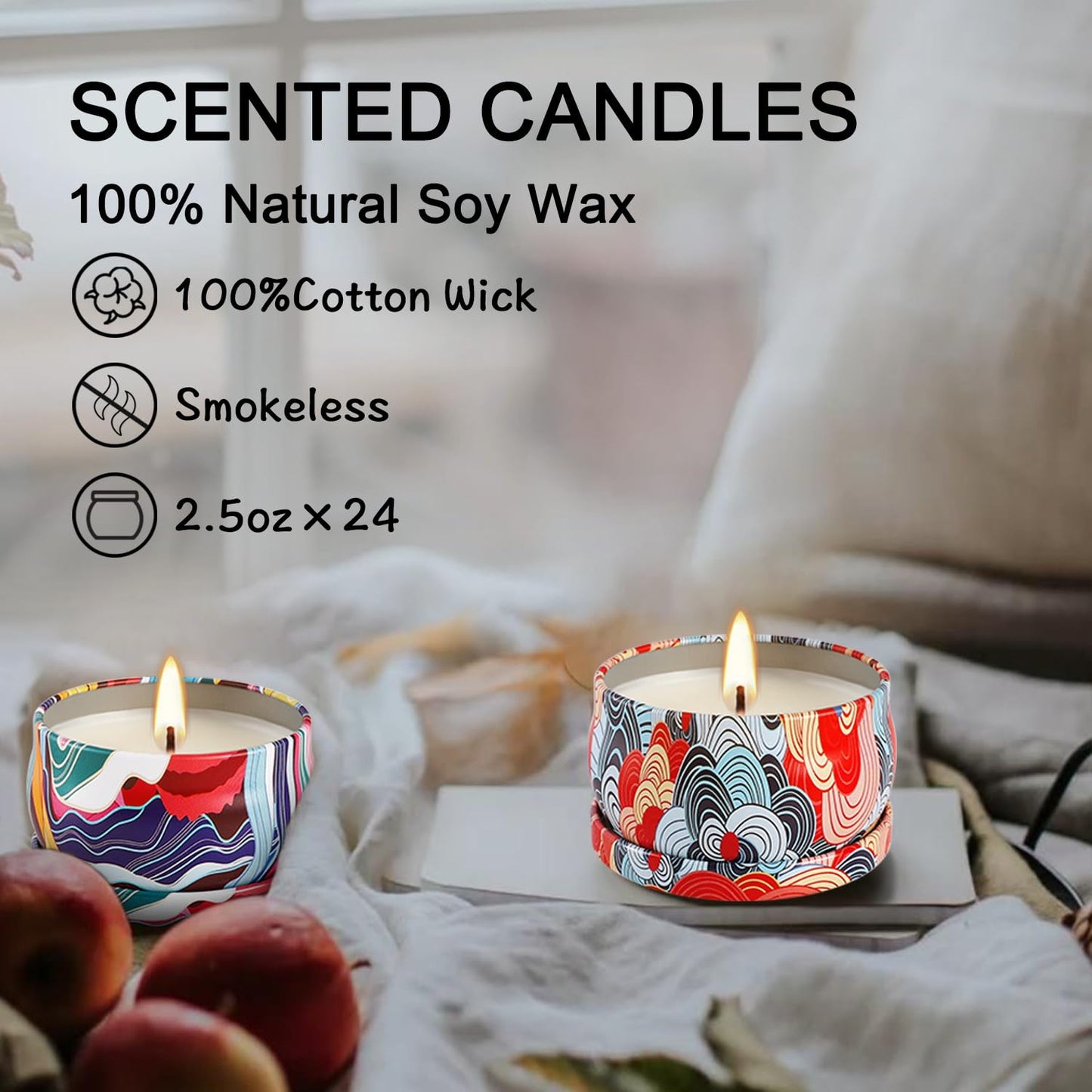 WPONSZU 24-Pack Scented Candles Gift Set โ 2.5 oz Soy Wax Travel Tin Jars