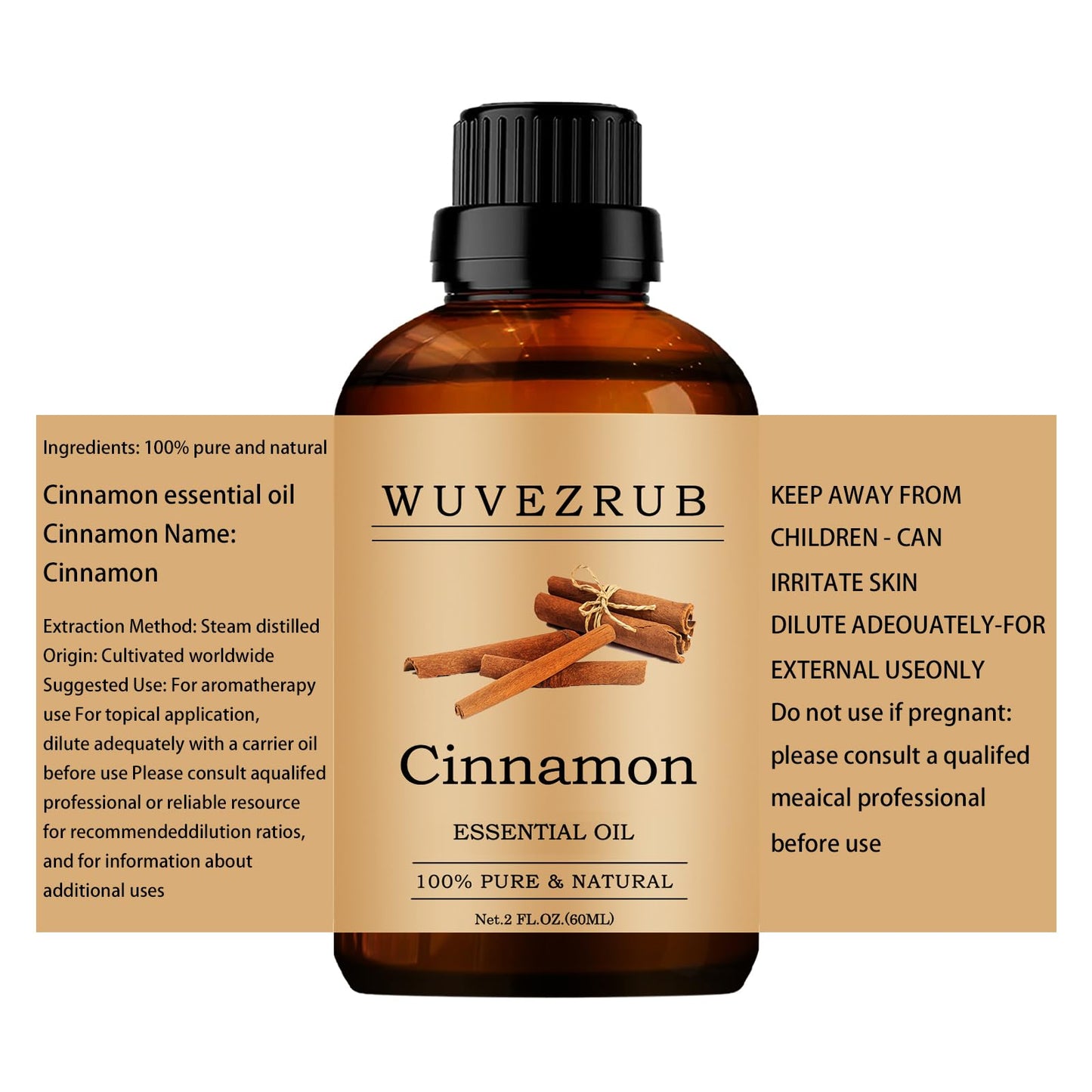 Cinnamon Essential Oil 60ml โ 100% Pure & Natural for Aromatherapy Diffuser (2 Fl Oz)