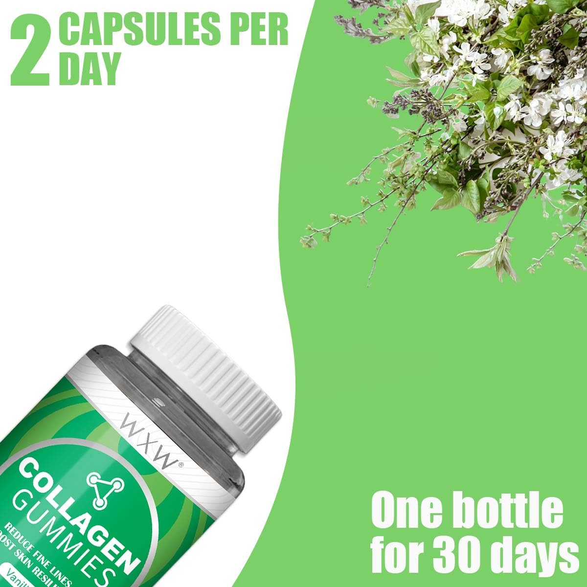 WXW Hydrolyzed Collagen Gummies for Women - Non-GMO Anti-Aging Formula | Biotin, Zinc, Vitamins C & E | Vanilla 60ct